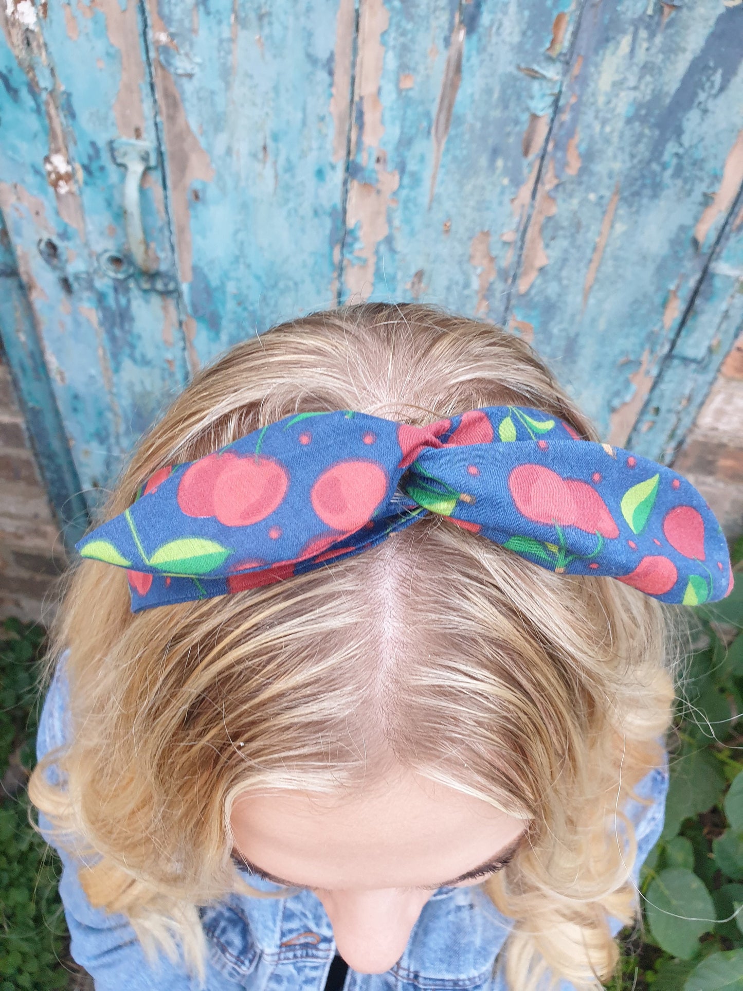 Navy Cherry Wired Headband