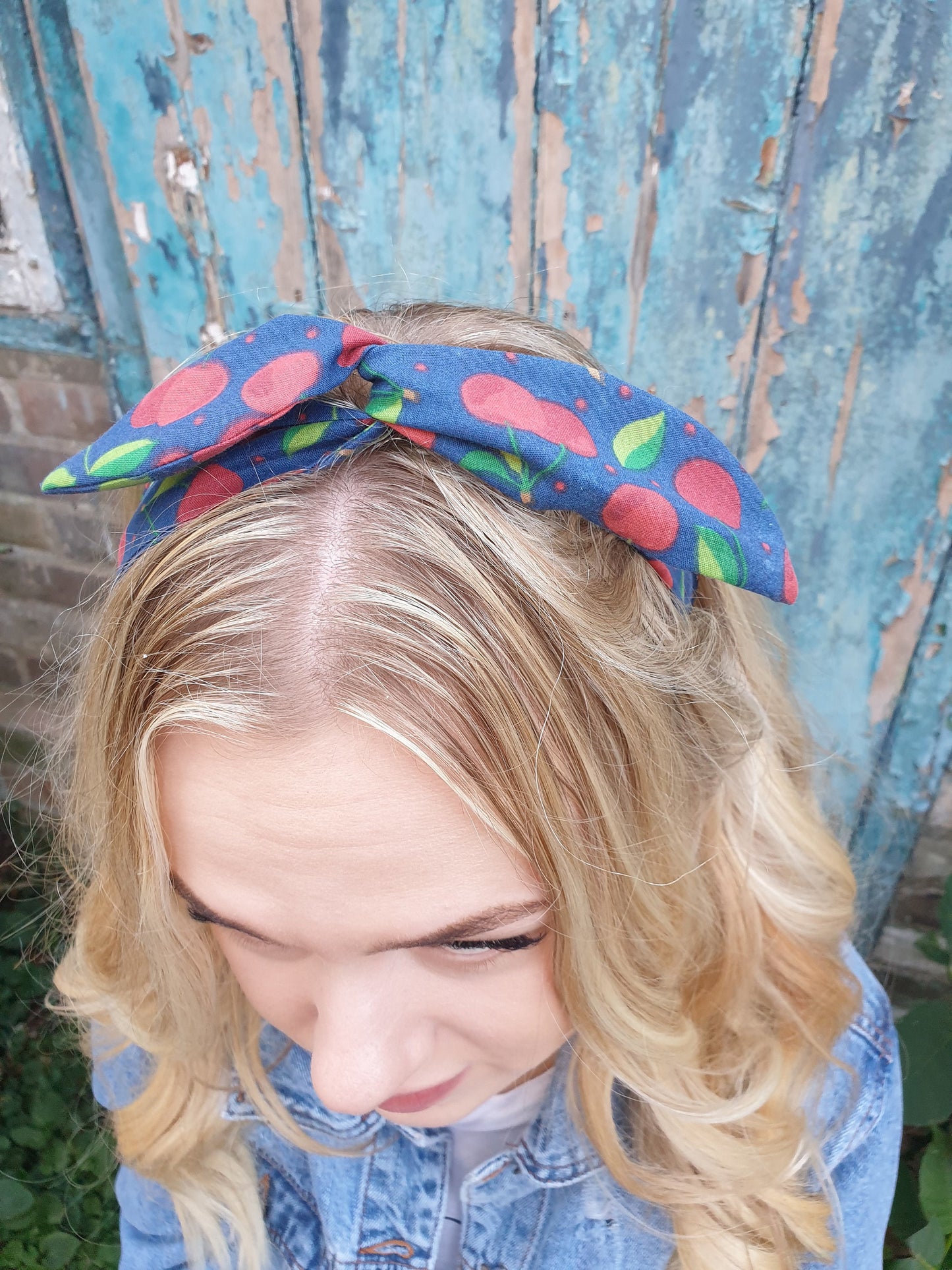 Navy Cherry Wired Headband