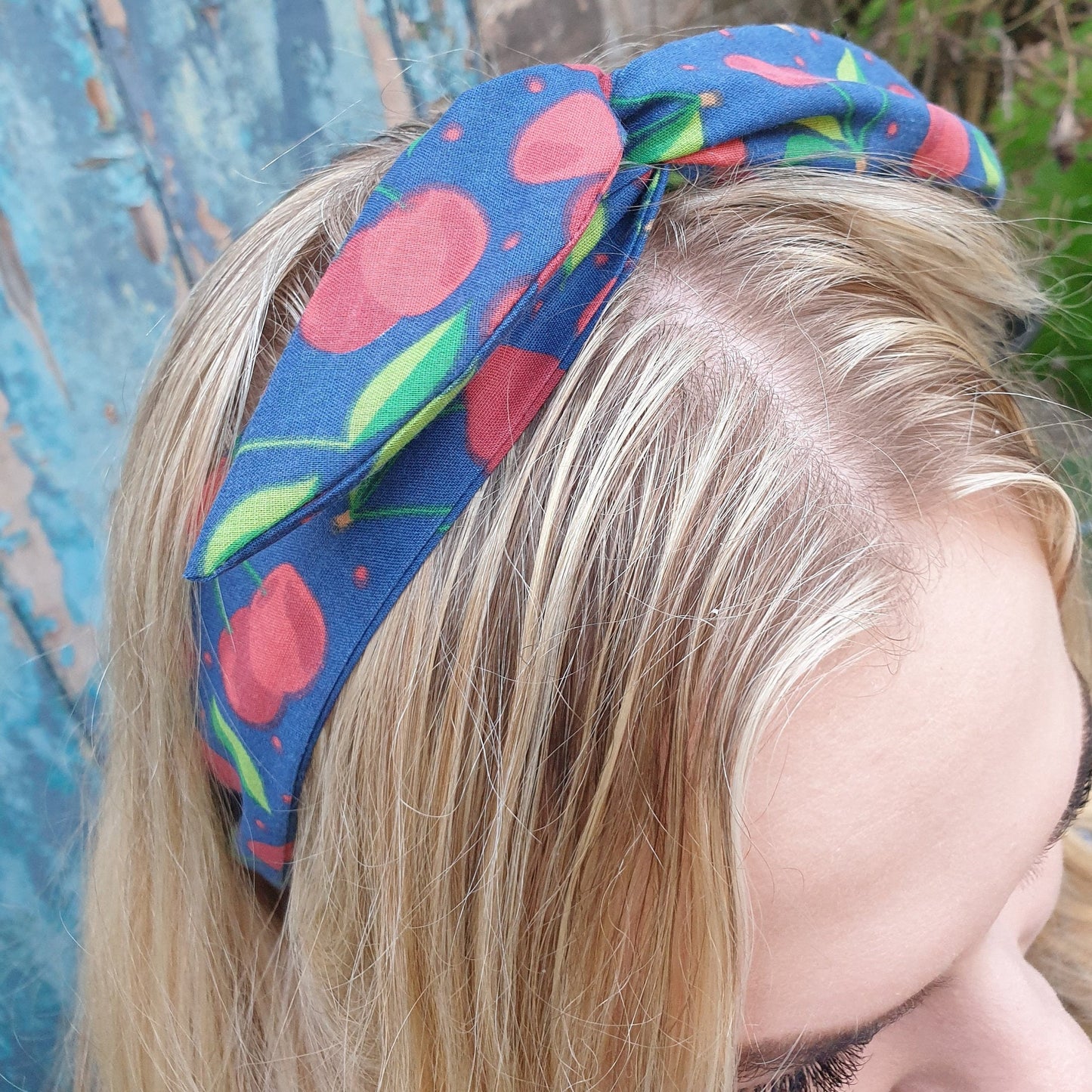 Navy Cherry Wired Headband