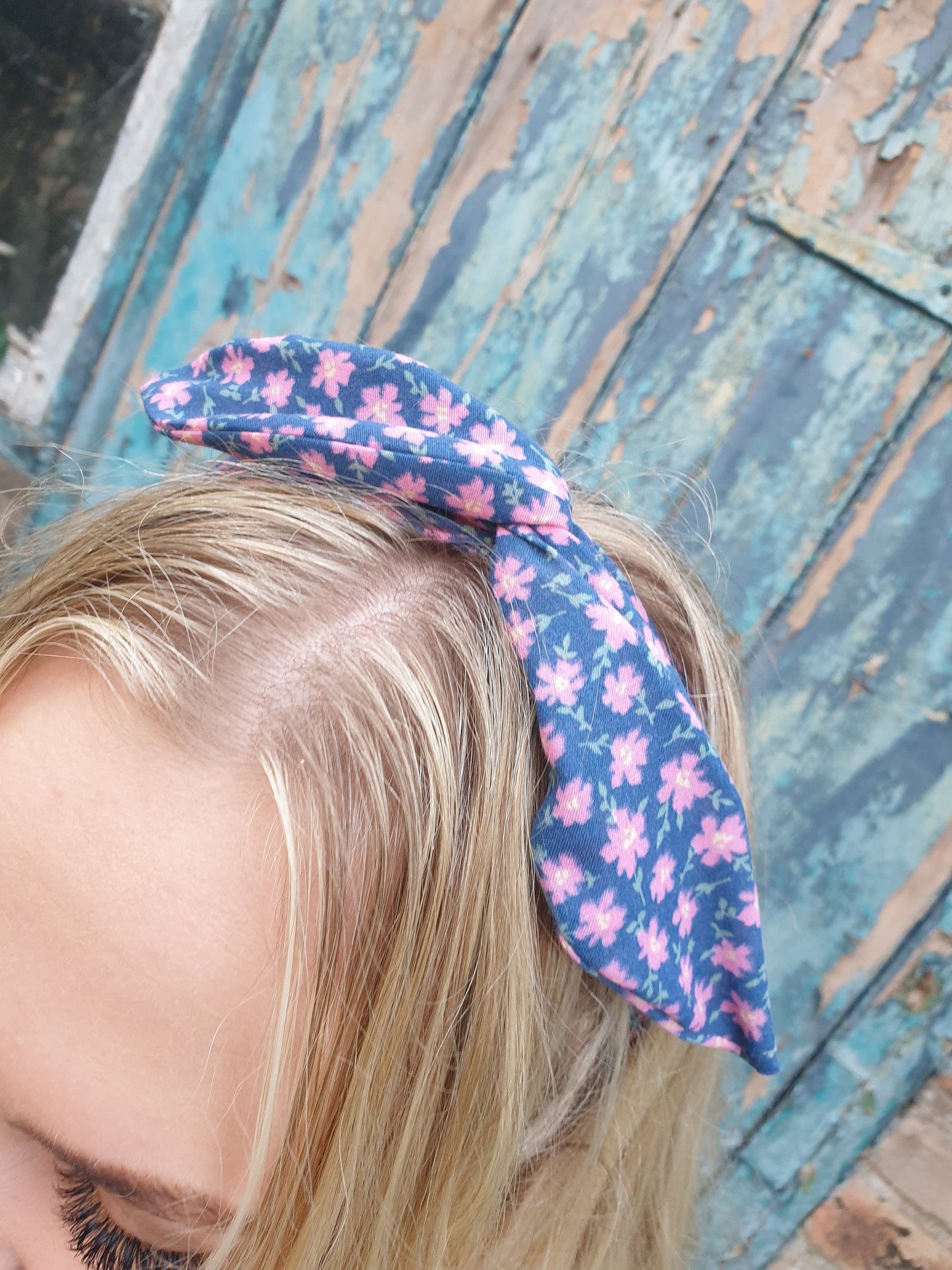 Navy and Pink Floral Wired Headband