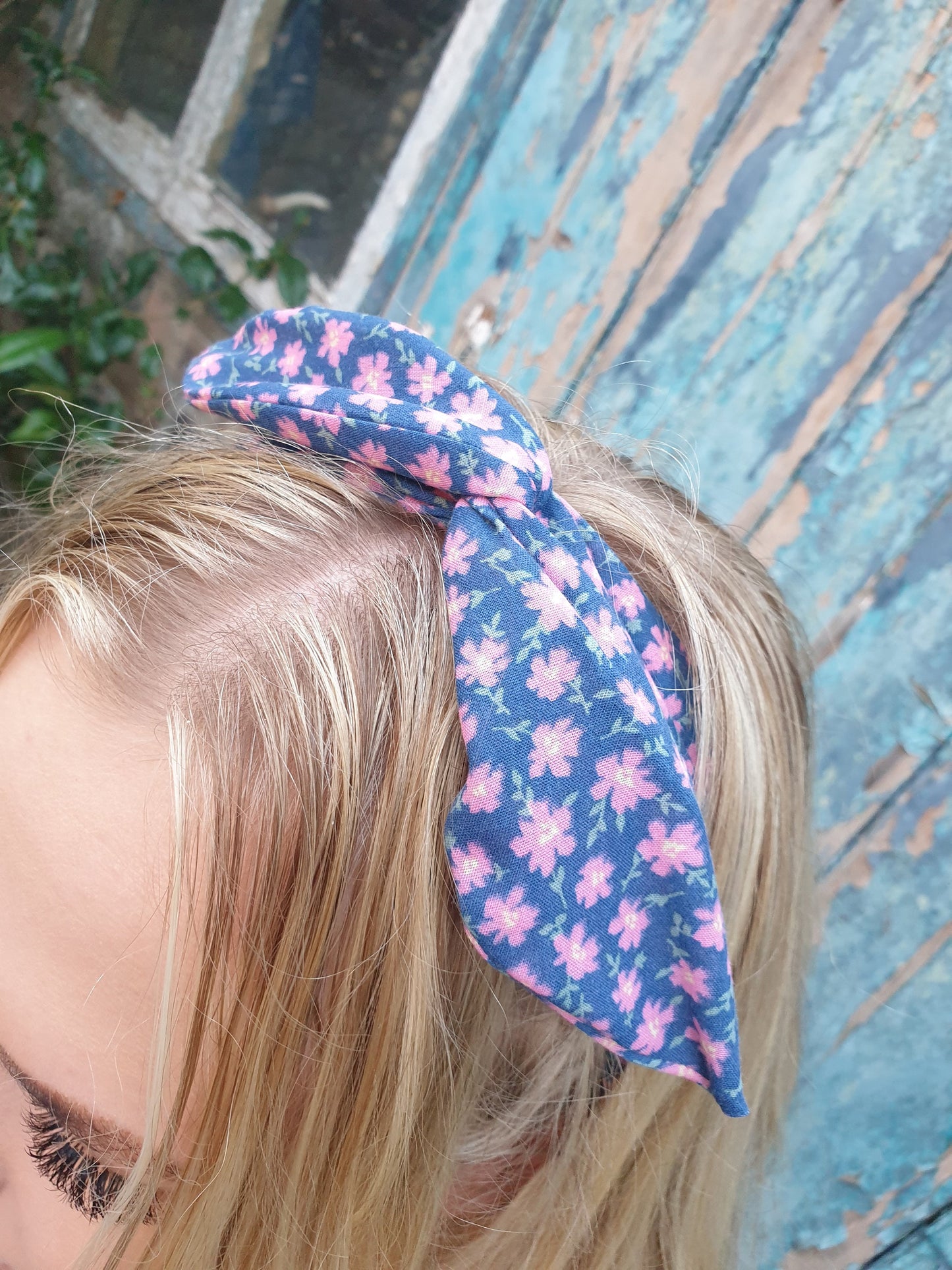 Navy and Pink Floral Wired Headband