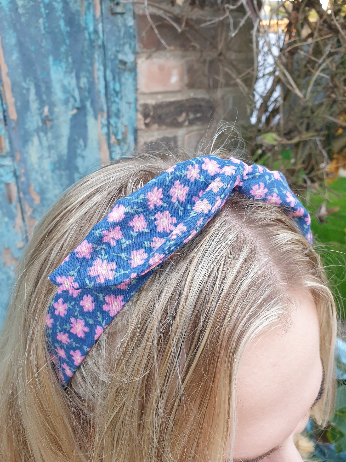 Navy and Pink Floral Wired Headband