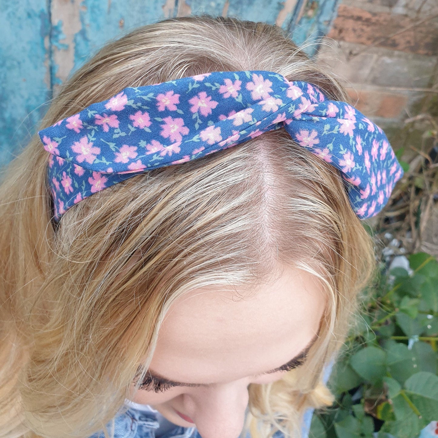 Navy and Pink Floral Wired Headband