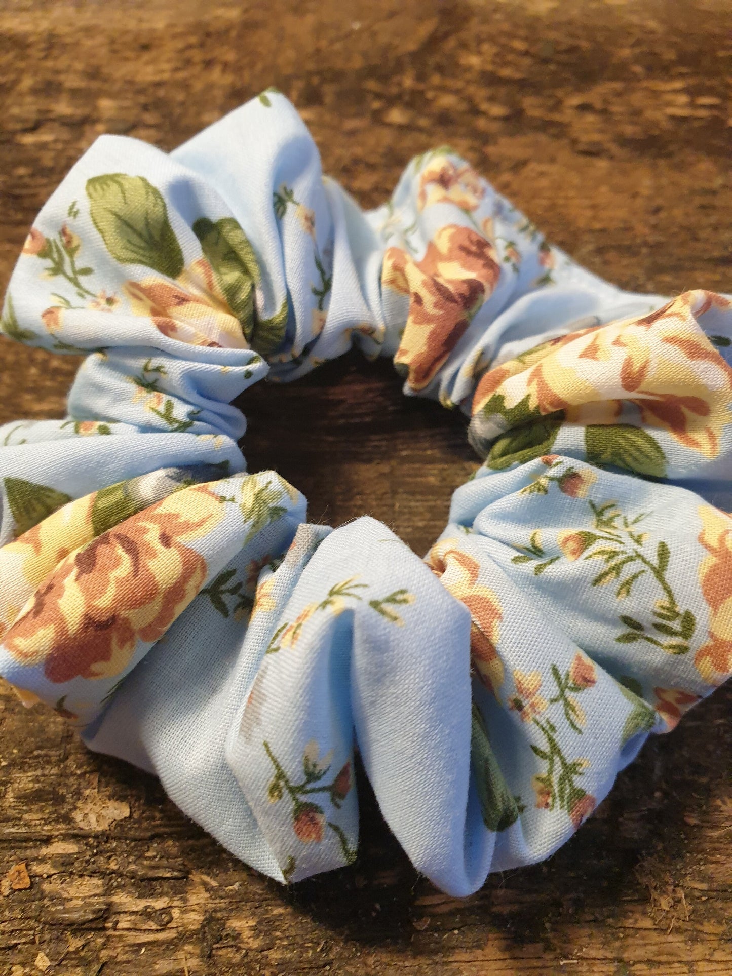 Light Blue Vintage Floral Scrunchie | Hair Tie