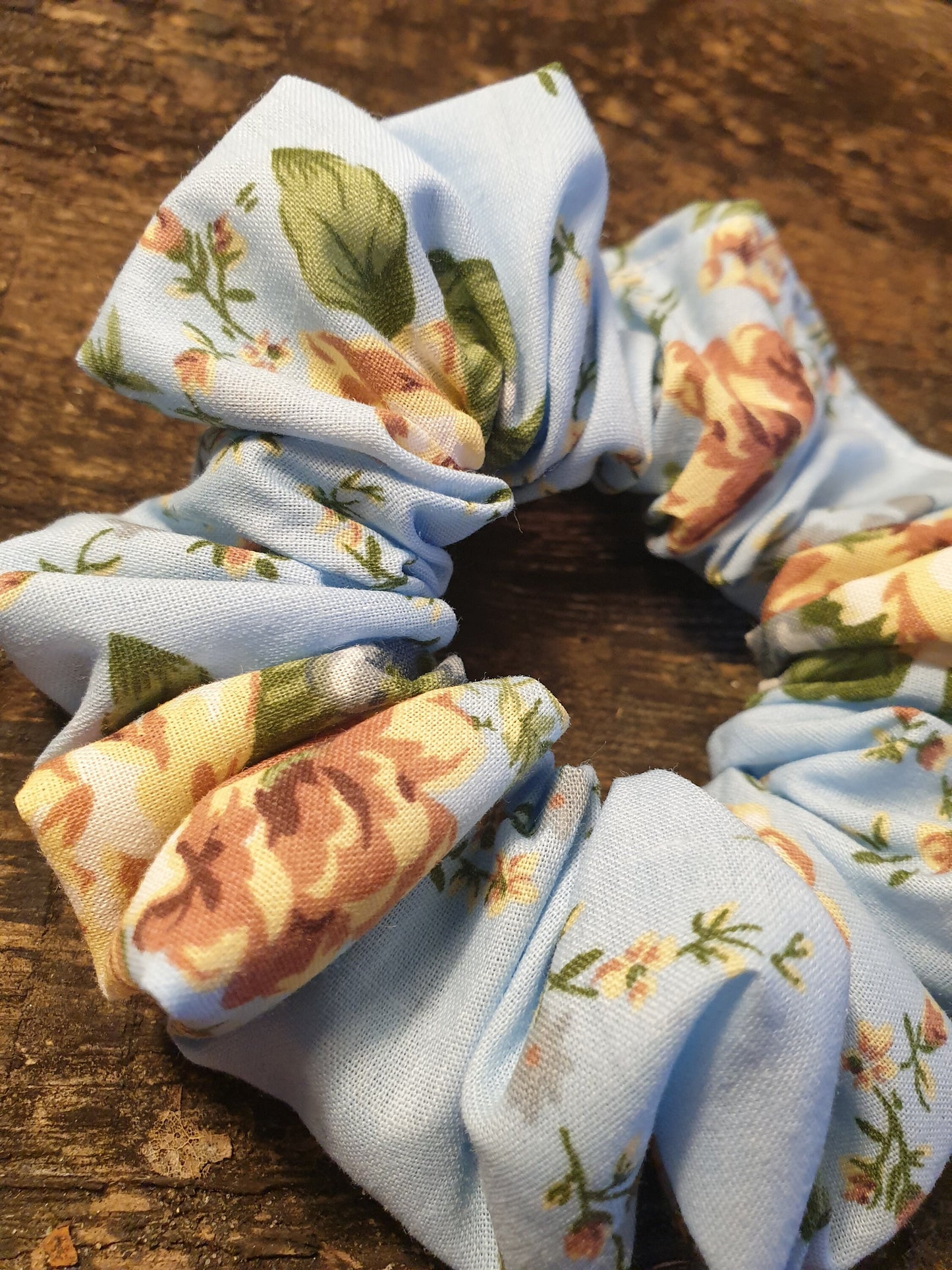 Light Blue Vintage Floral Scrunchie | Hair Tie