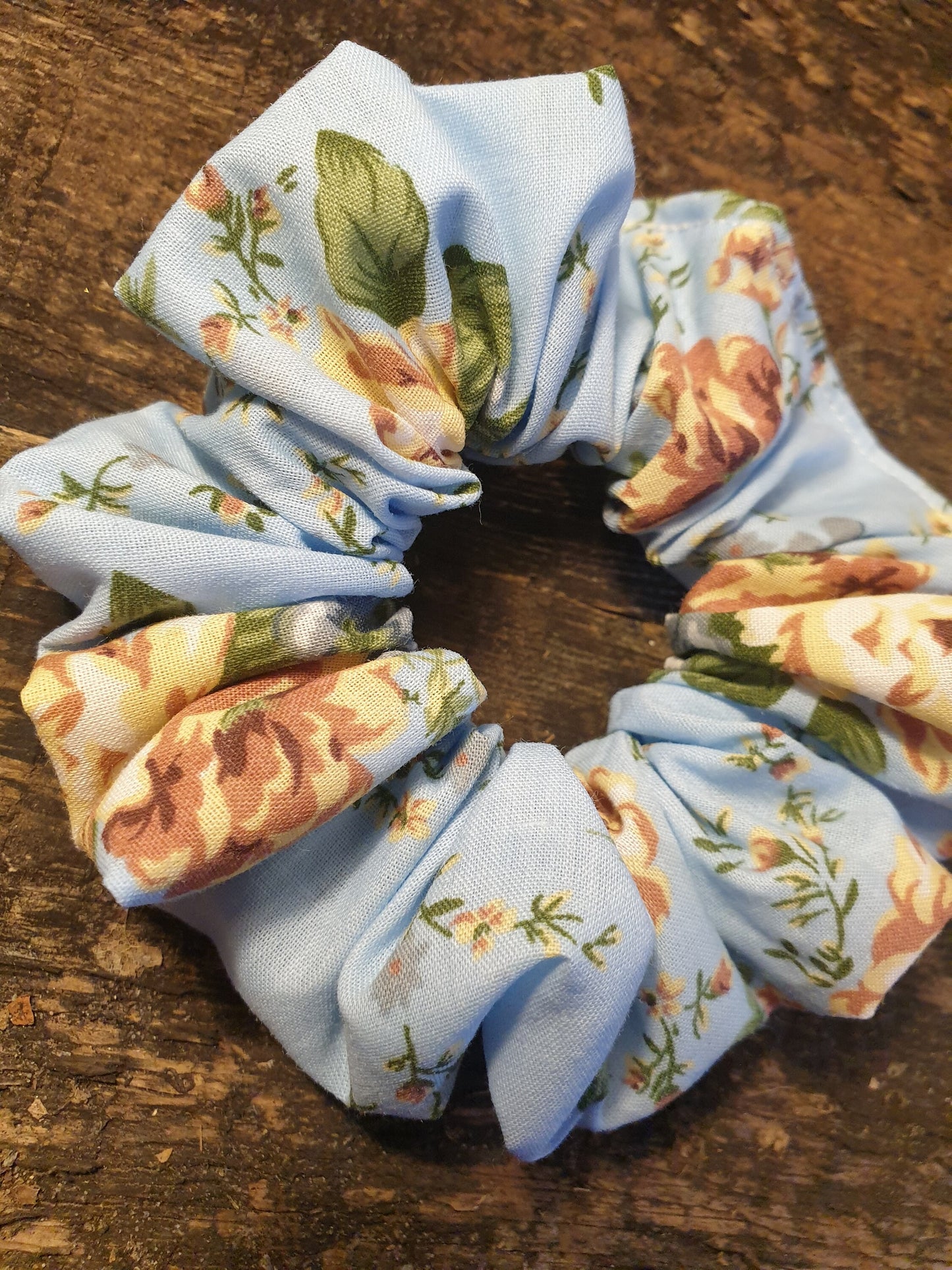 Light Blue Vintage Floral Scrunchie | Hair Tie