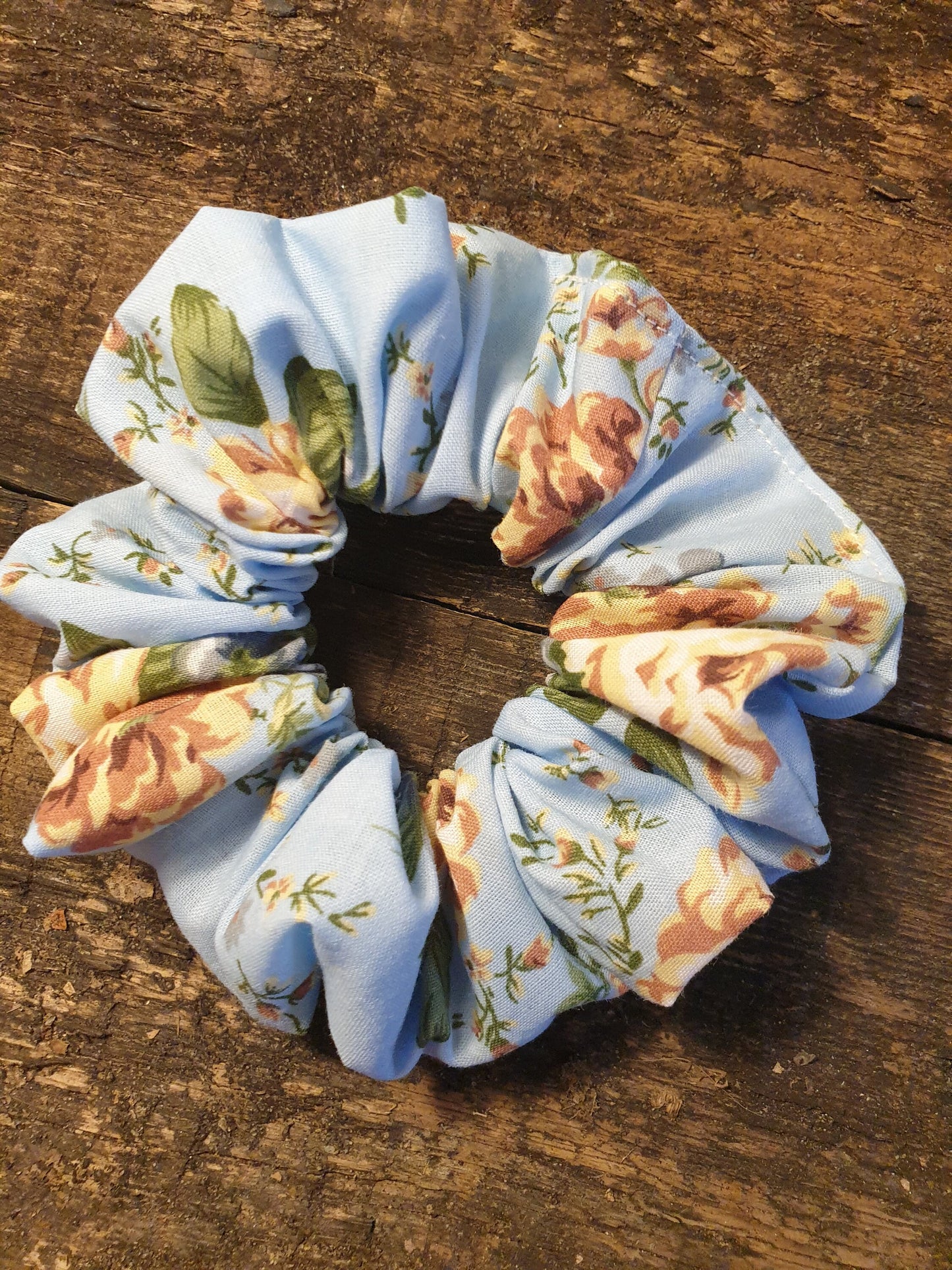 Light Blue Vintage Floral Scrunchie | Hair Tie