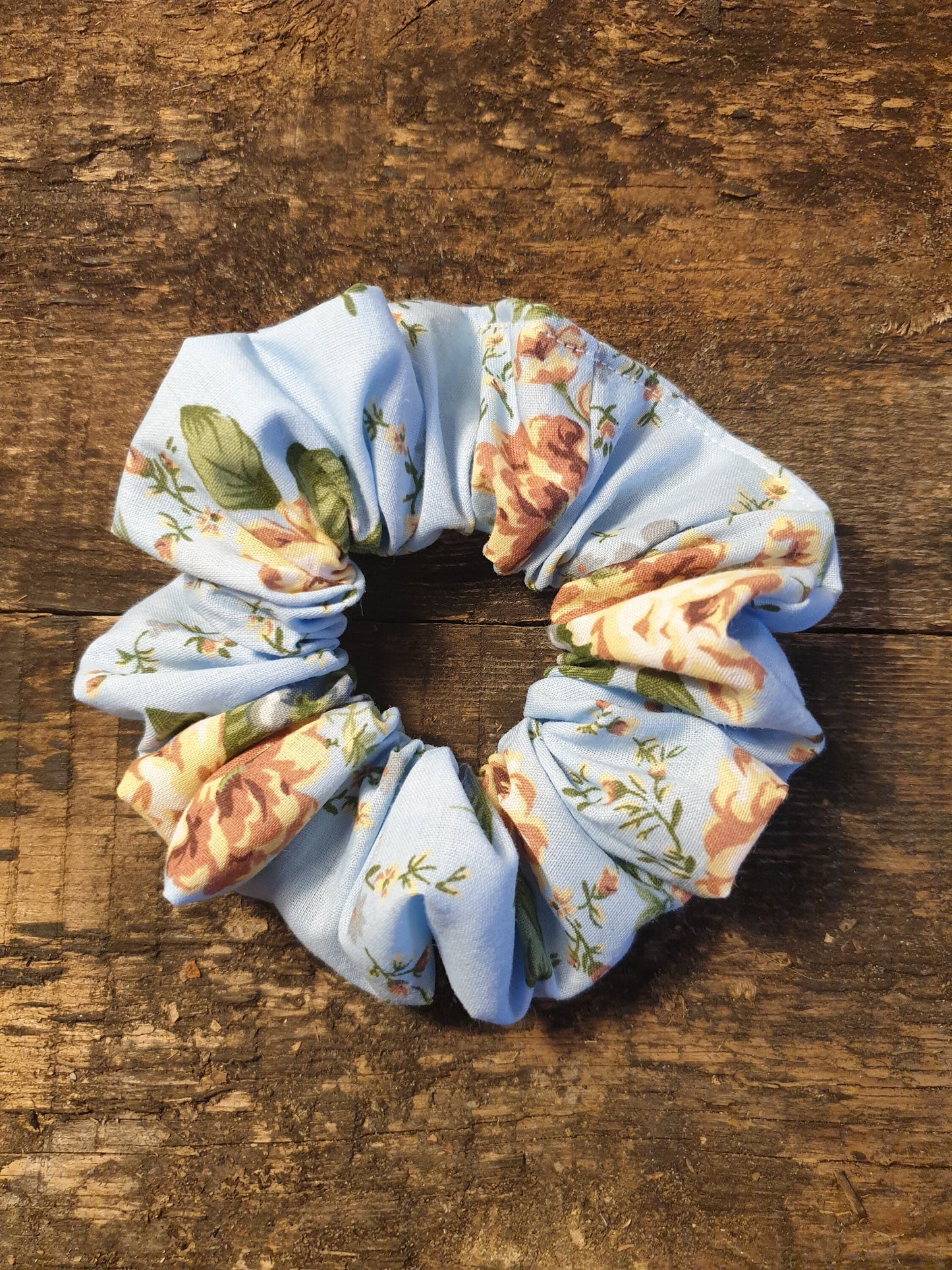 Light Blue Vintage Floral Scrunchie | Hair Tie