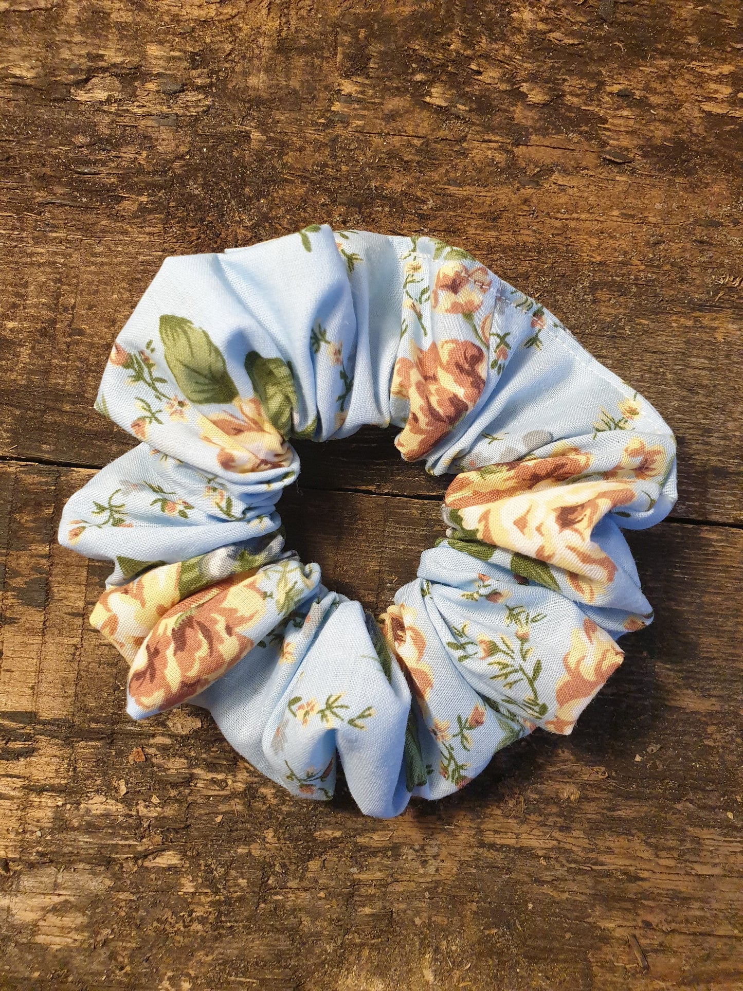 Light Blue Vintage Floral Scrunchie | Hair Tie