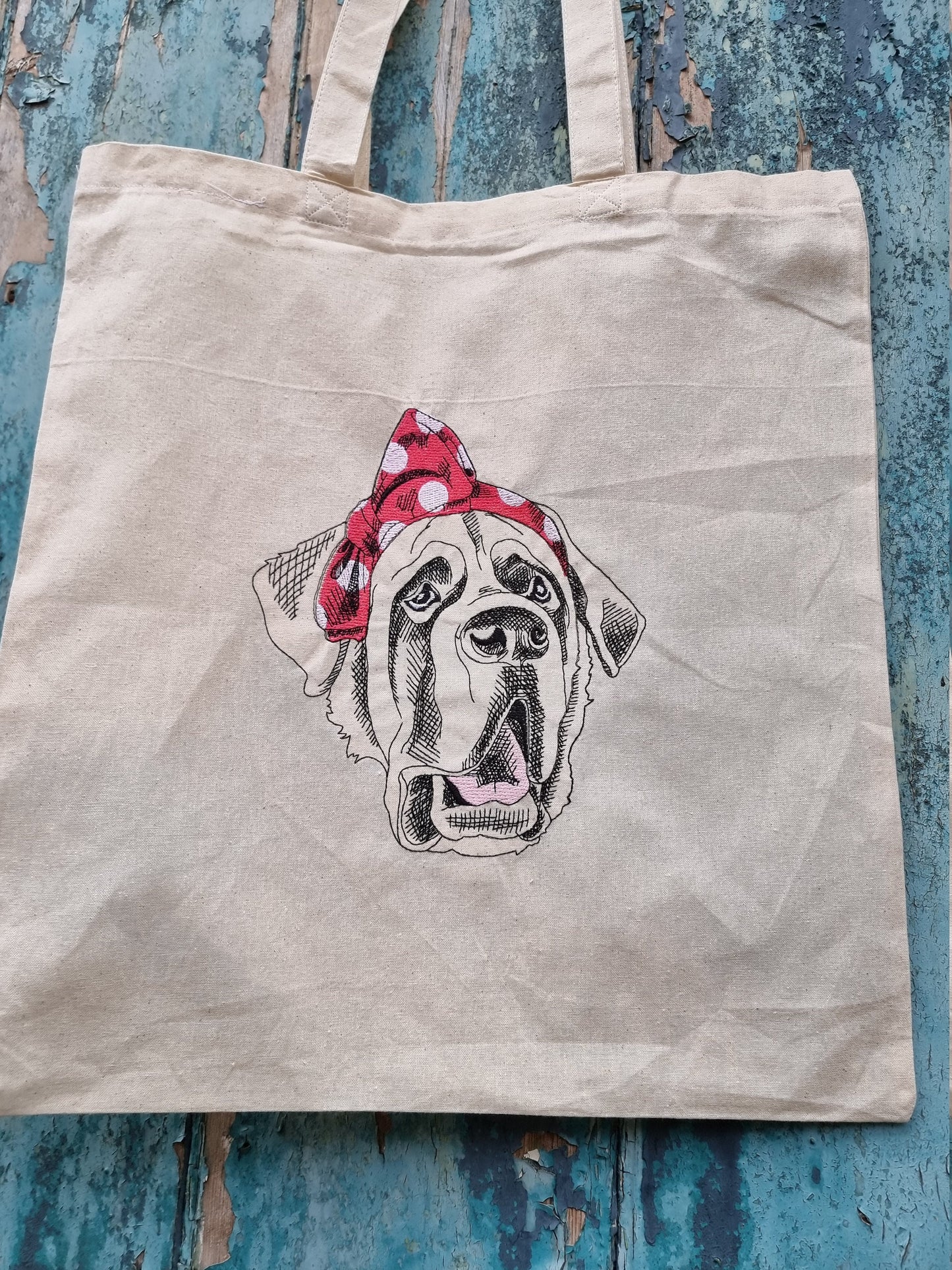 St Bernard Dog in Bandana Embroidered Tote Bag