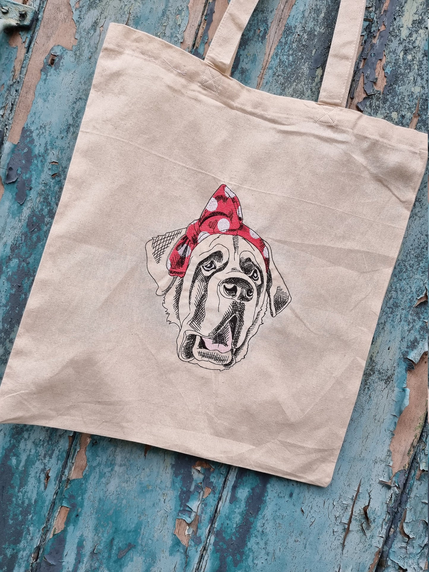 St Bernard Dog in Bandana Embroidered Tote Bag