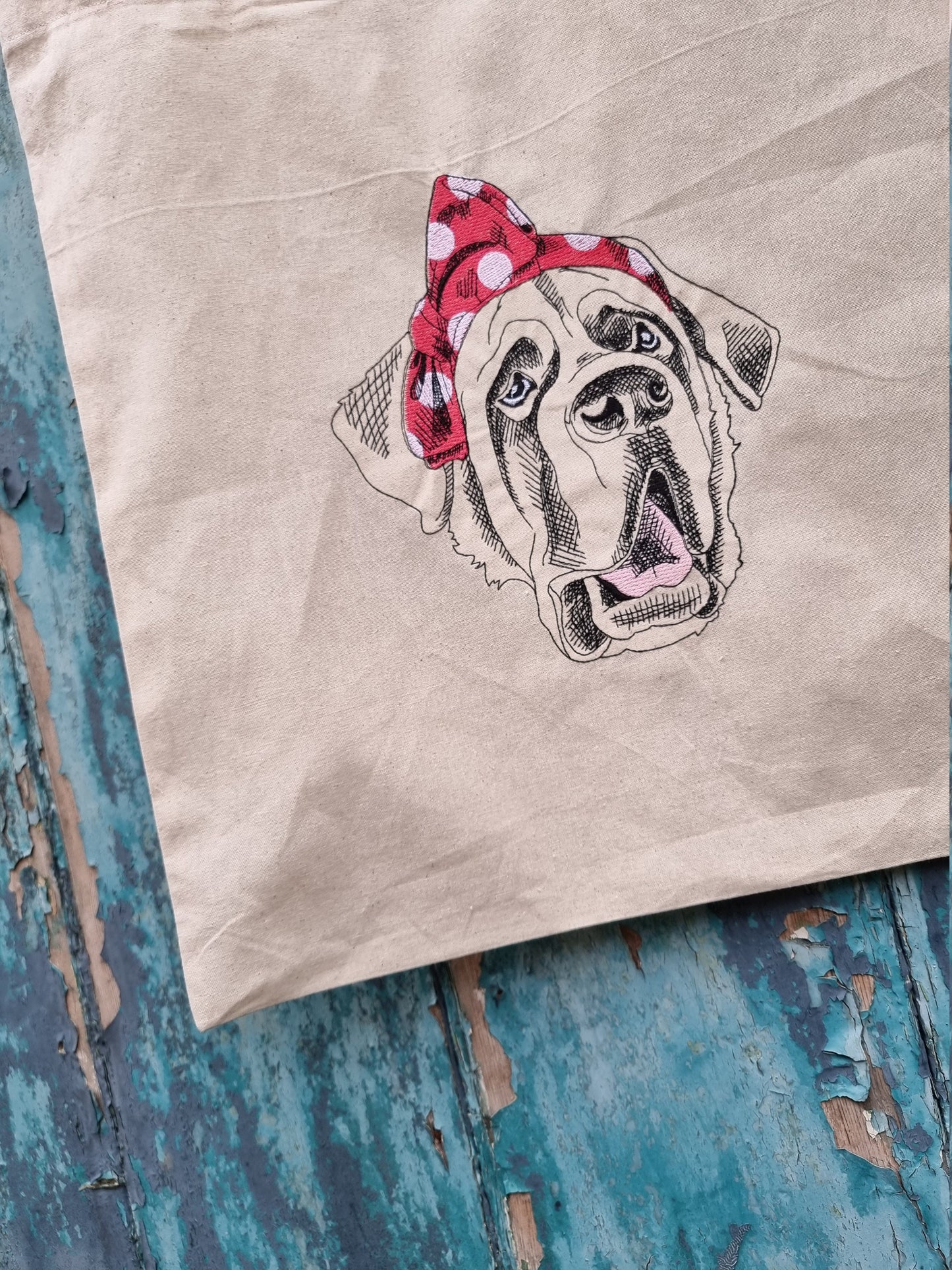 St Bernard Dog in Bandana Embroidered Tote Bag