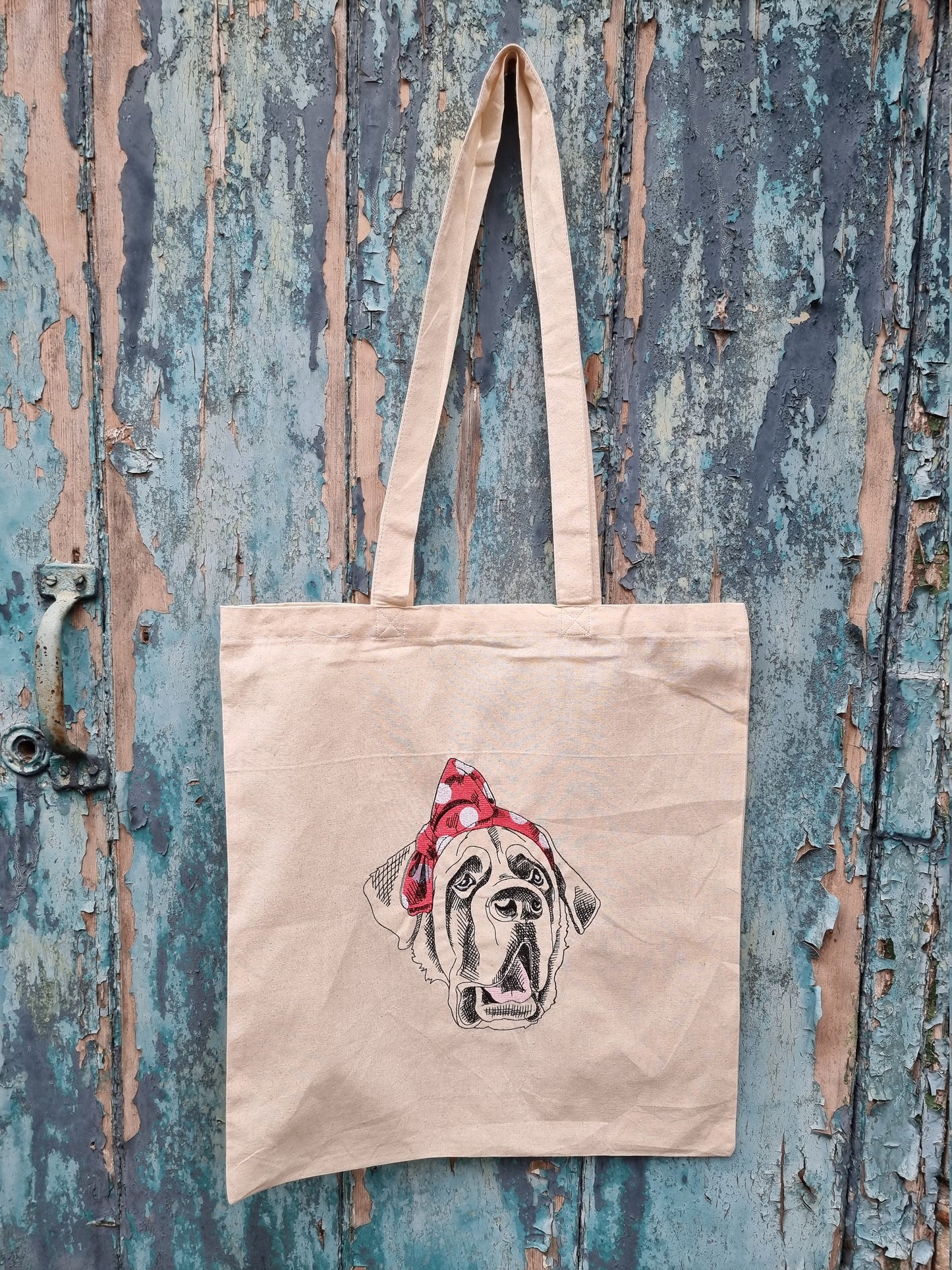 St Bernard Dog in Bandana Embroidered Tote Bag