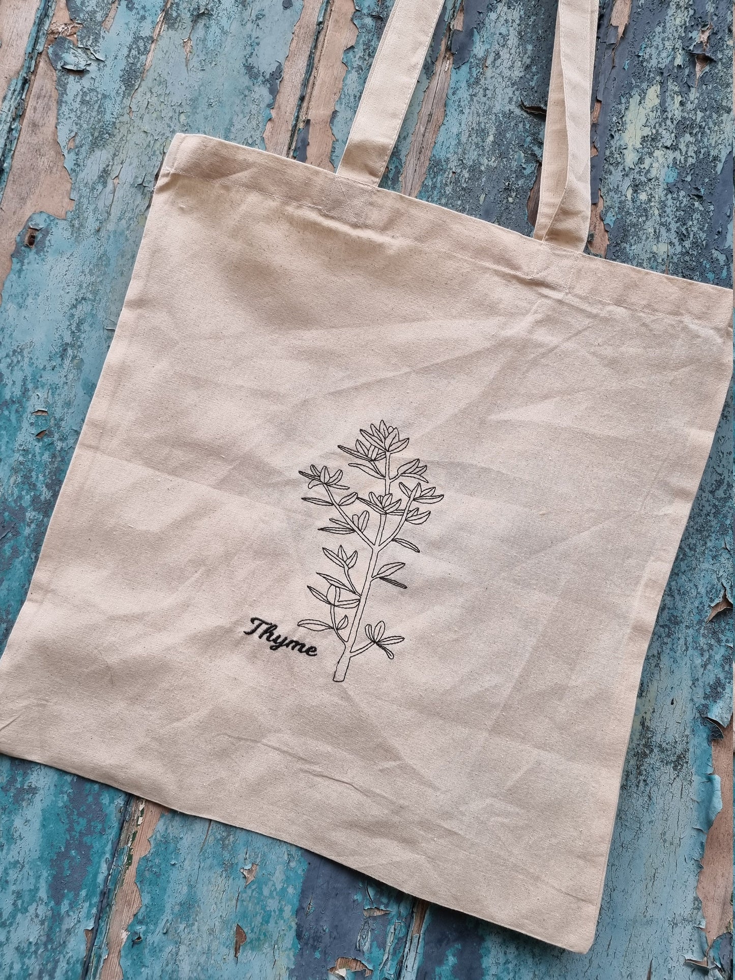 Line Art Botanical Herb Embroidered Tote Bag