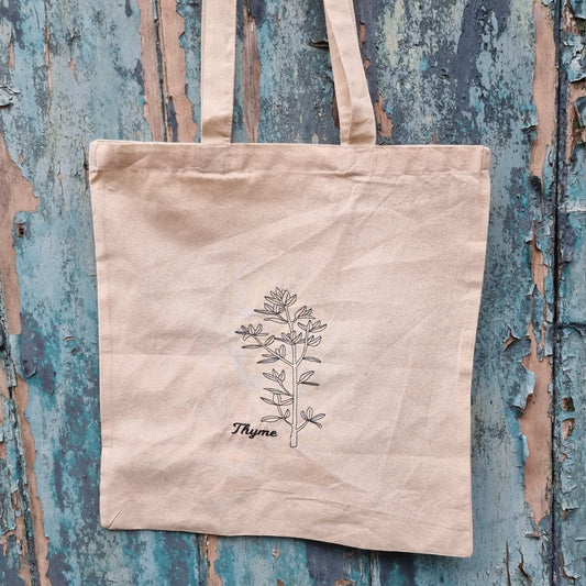 Line Art Botanical Herb Embroidered Tote Bag