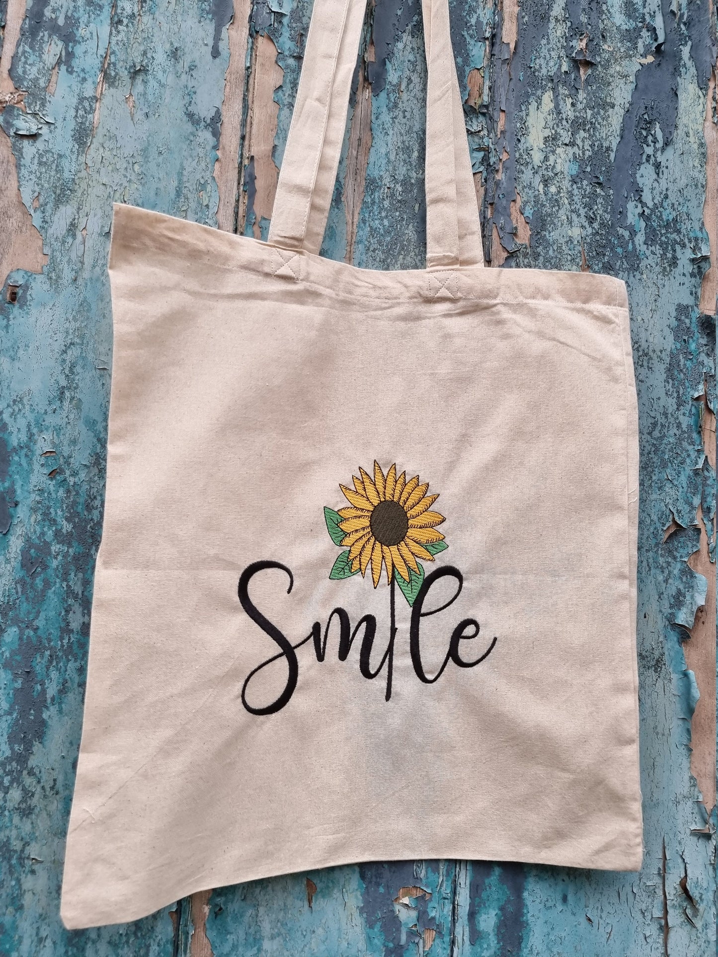 Smile Sunflower Embroidered Tote Bag