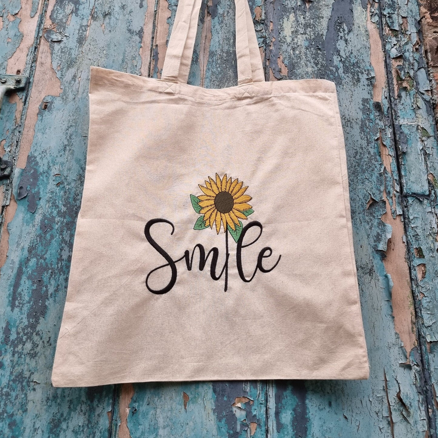 Smile Sunflower Embroidered Tote Bag