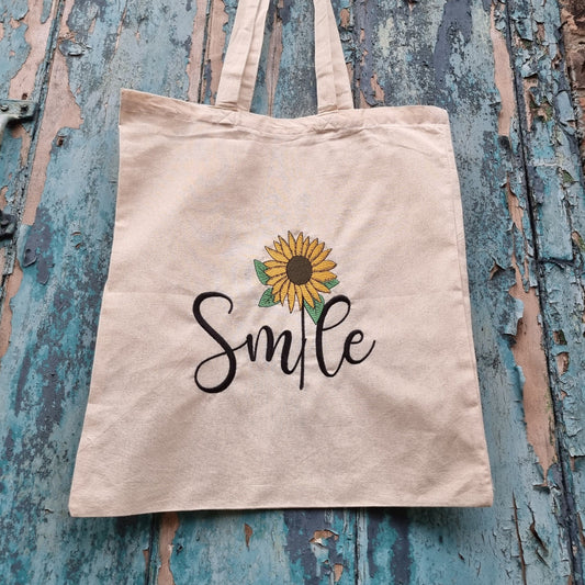 Smile Sunflower Embroidered Tote Bag