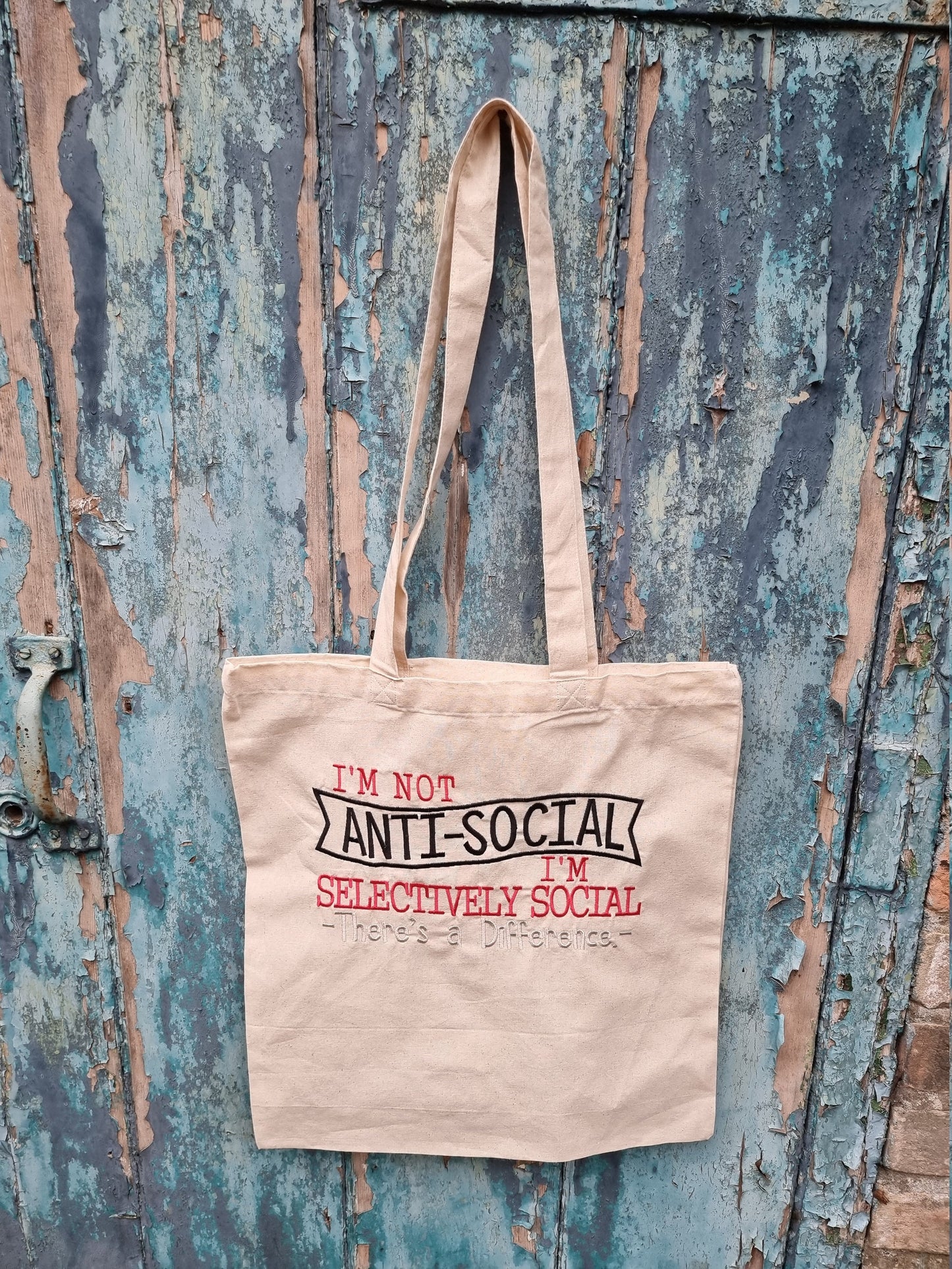 I'm Not Anti Social Embroidered Tote Bag