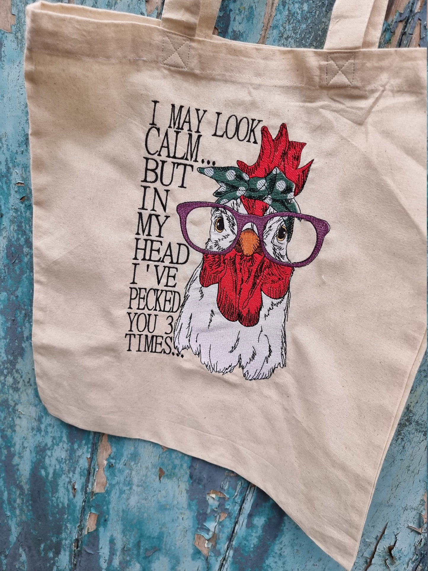 Humorous Chicken Embroidered Tote Bag