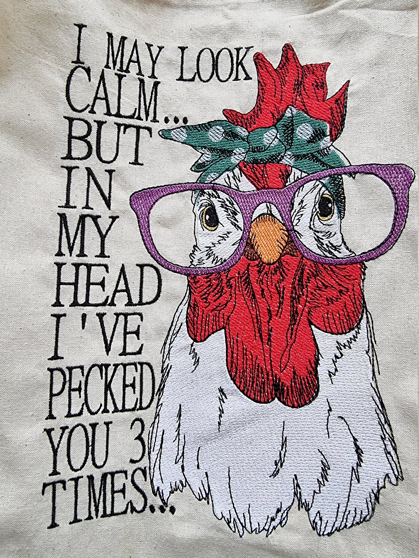 Humorous Chicken Embroidered Tote Bag