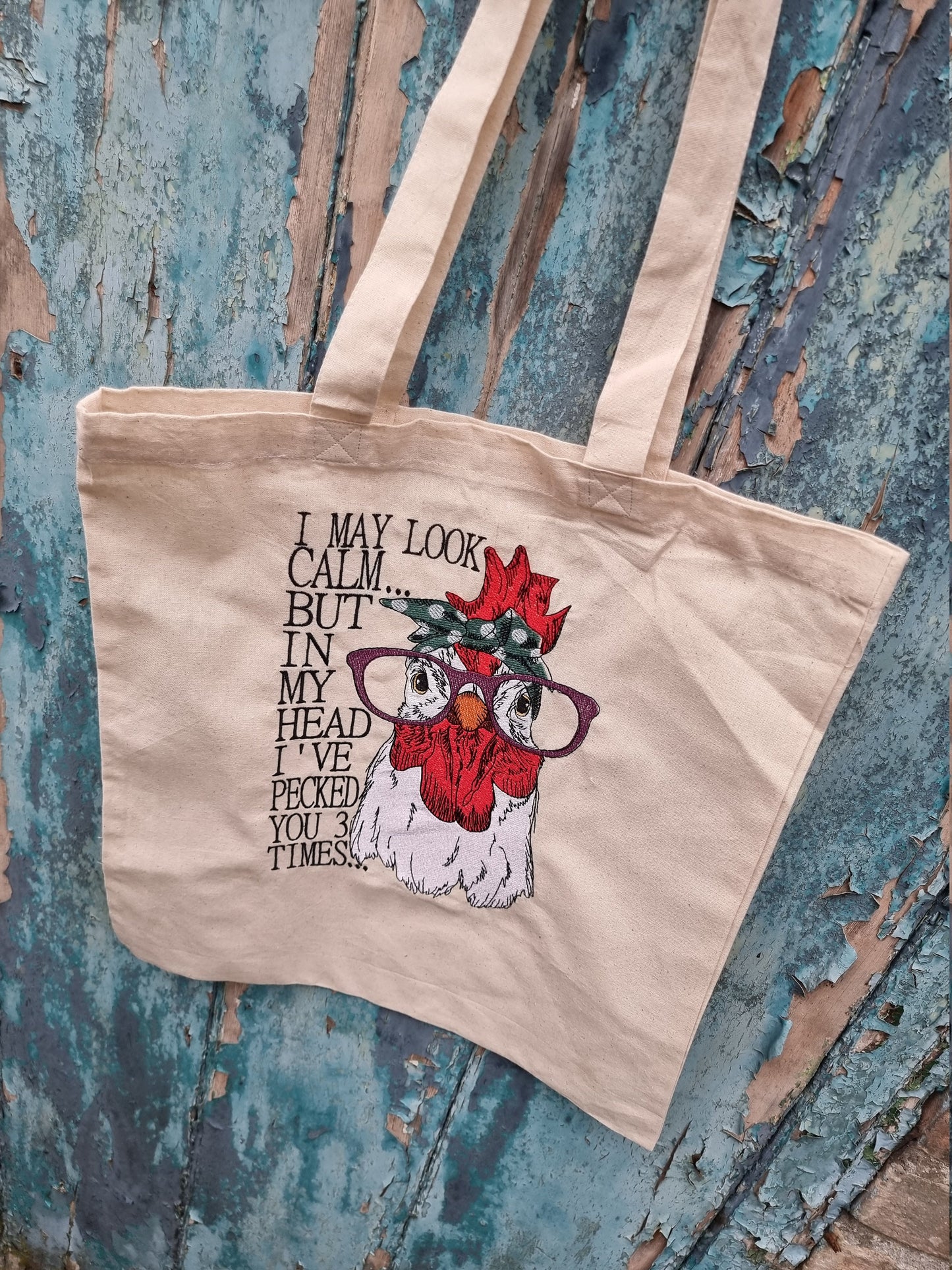 Humorous Chicken Embroidered Tote Bag