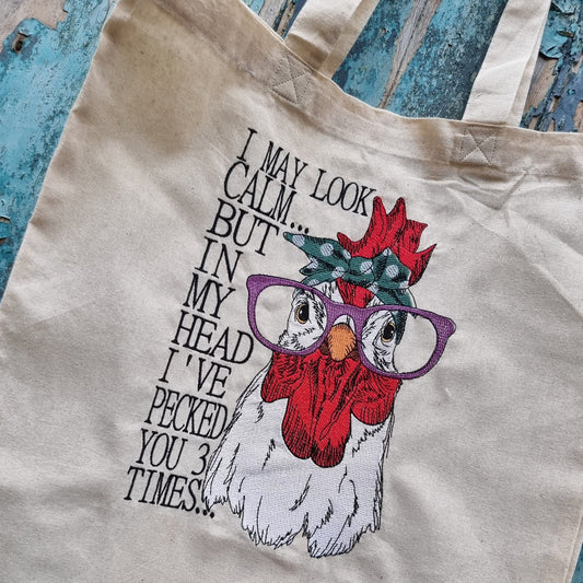 Humorous Chicken Embroidered Tote Bag