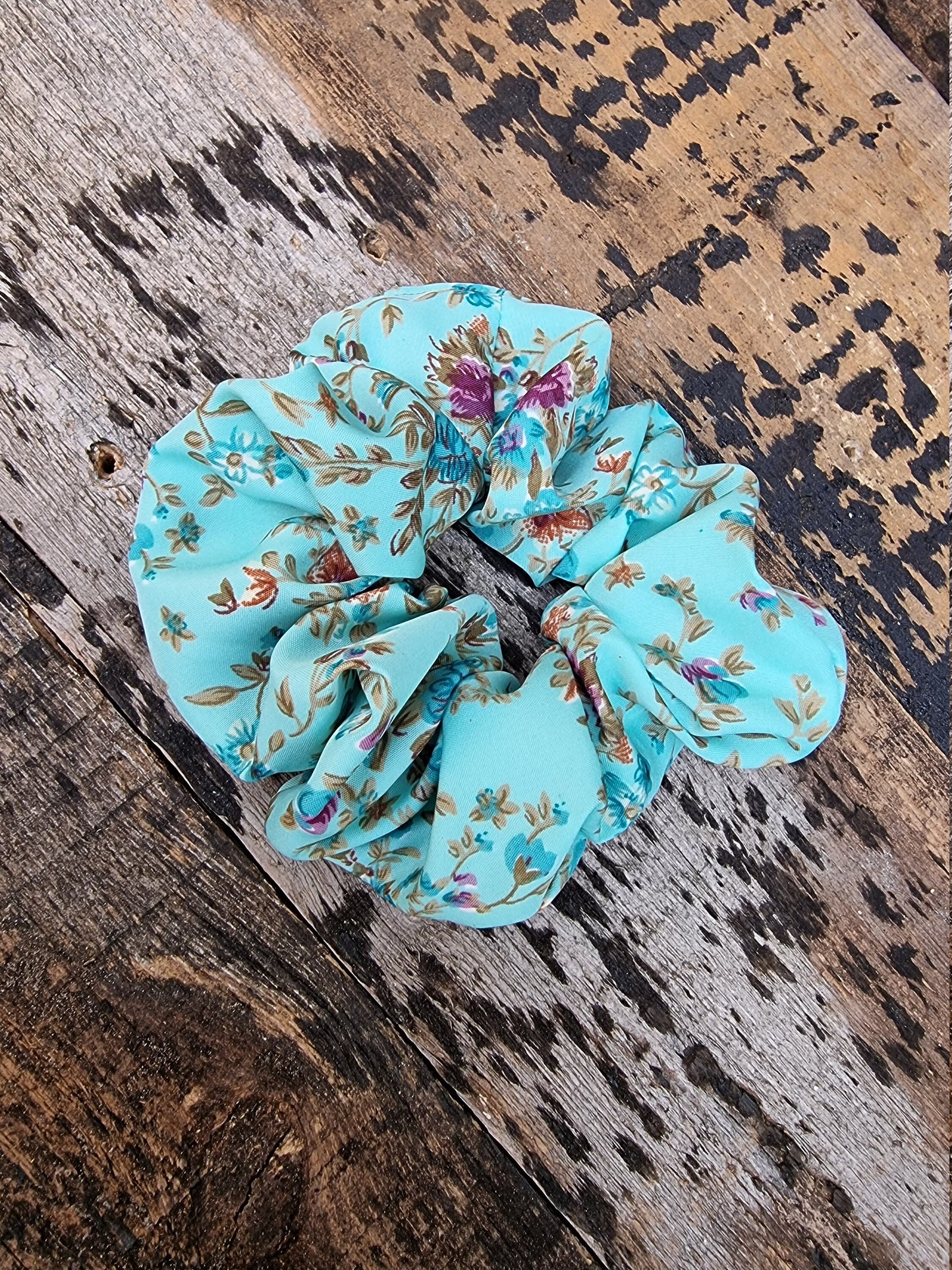 Mint Scattered Floral Crepe Scrunchie | Hair Tie