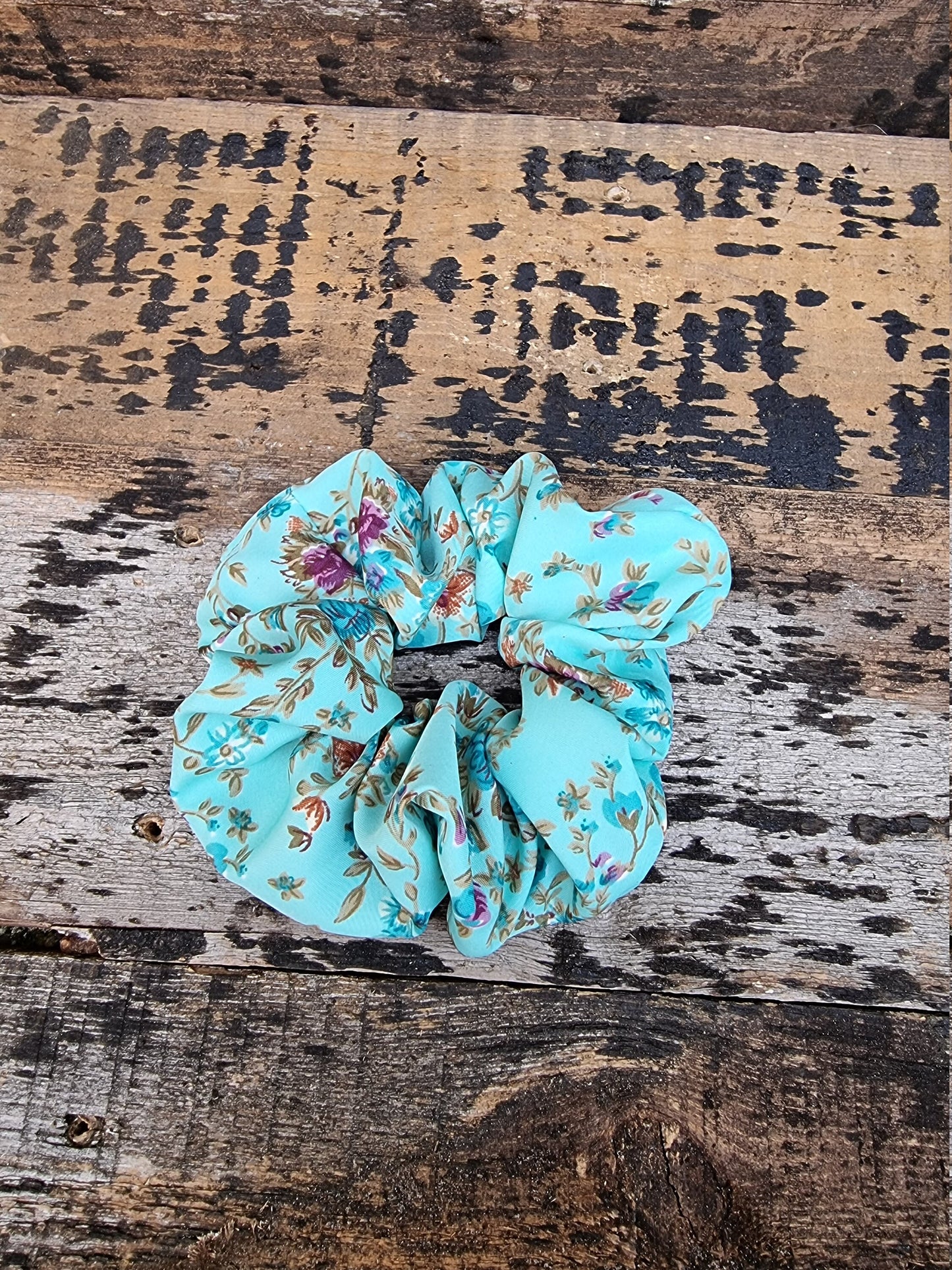 Mint Scattered Floral Crepe Scrunchie | Hair Tie