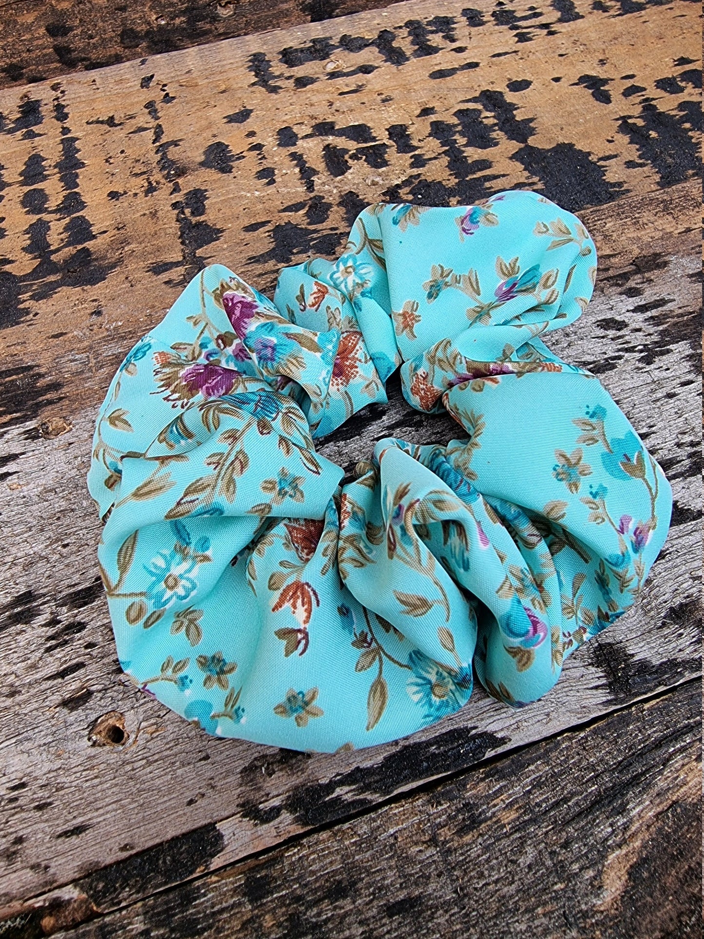 Mint Scattered Floral Crepe Scrunchie | Hair Tie