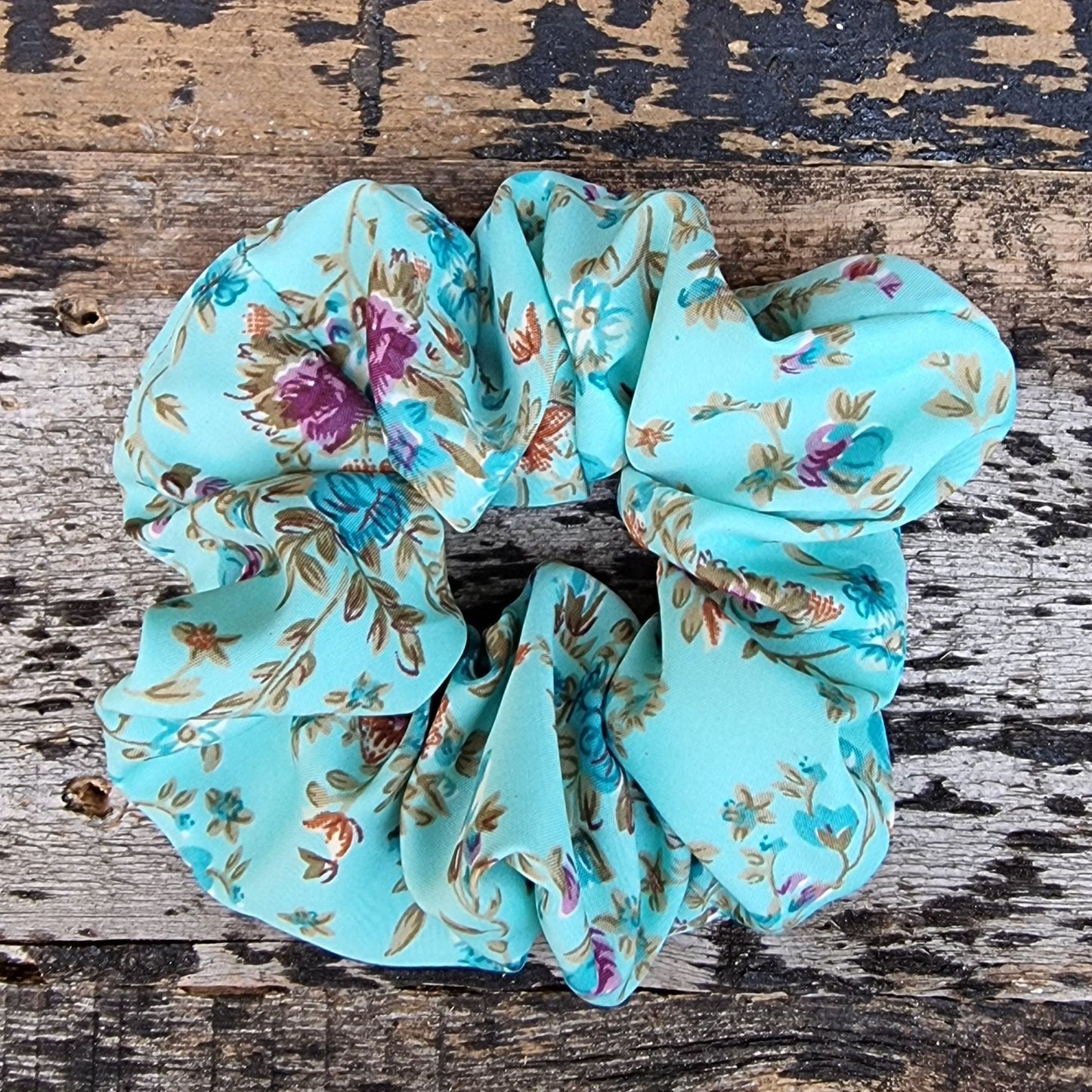 Mint Scattered Floral Crepe Scrunchie | Hair Tie