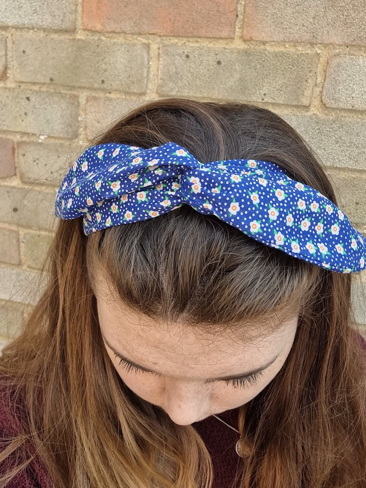 Dark Blue Mini Daisies and Dots Wired Headband