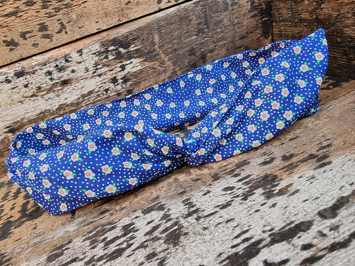 Dark Blue Mini Daisies and Dots Wired Headband