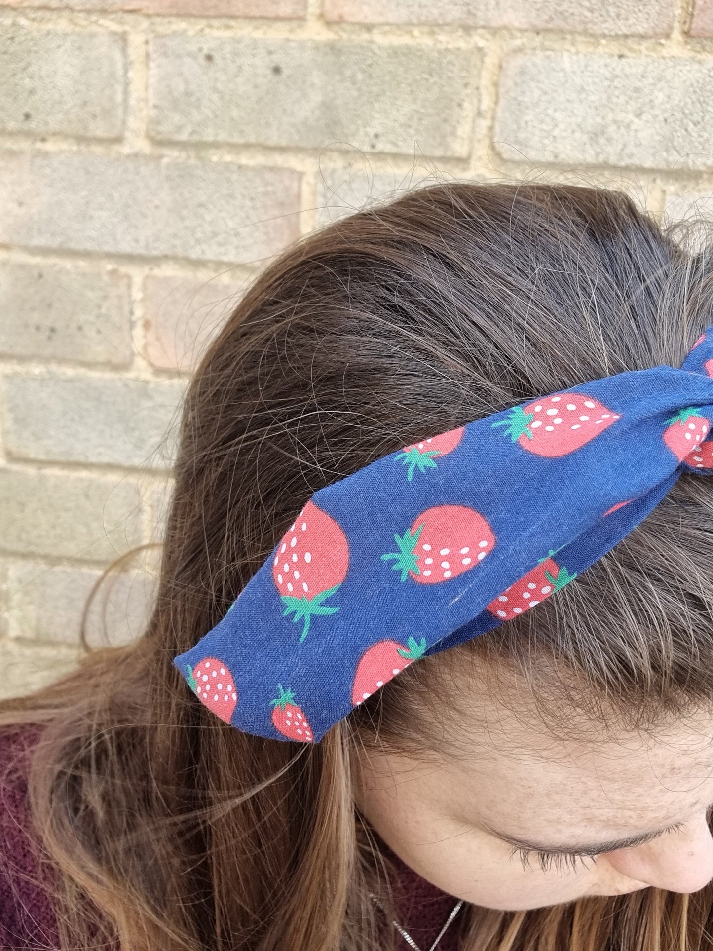 Navy Strawberry Wired Headband