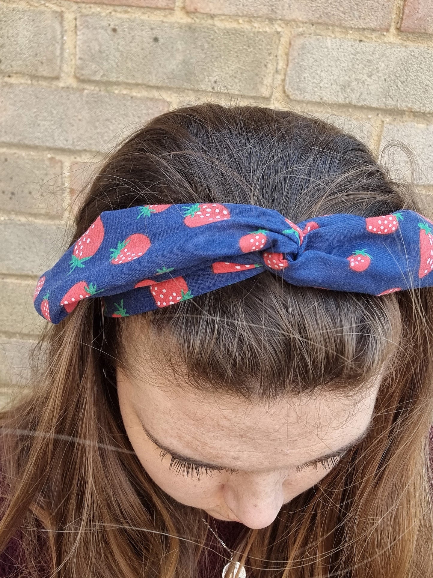 Navy Strawberry Wired Headband