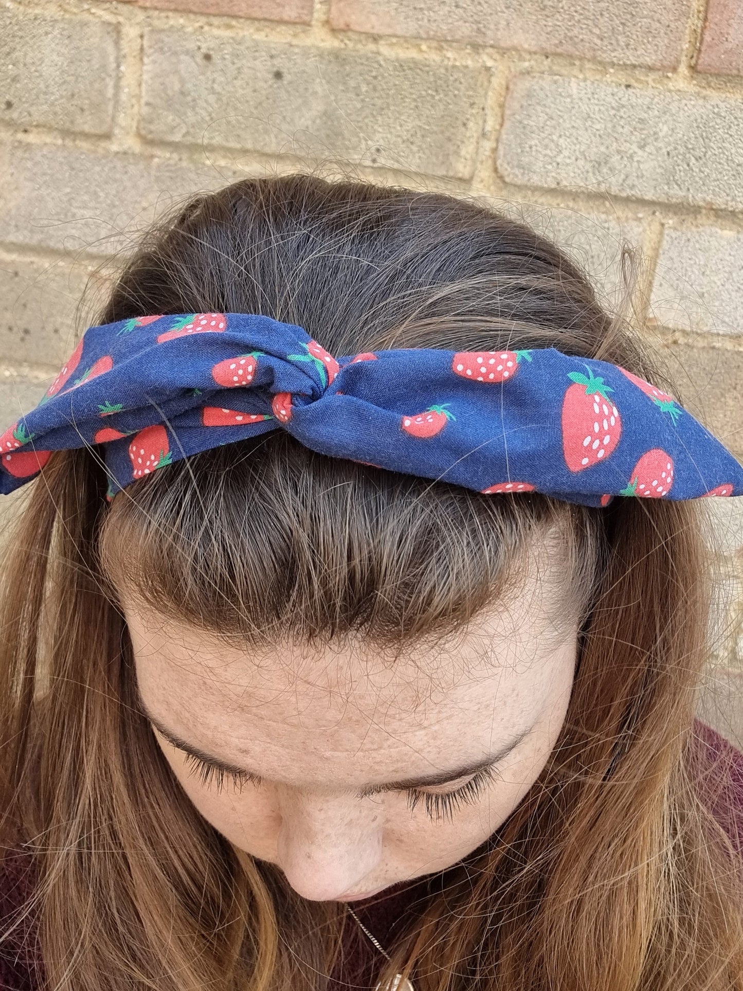 Navy Strawberry Wired Headband