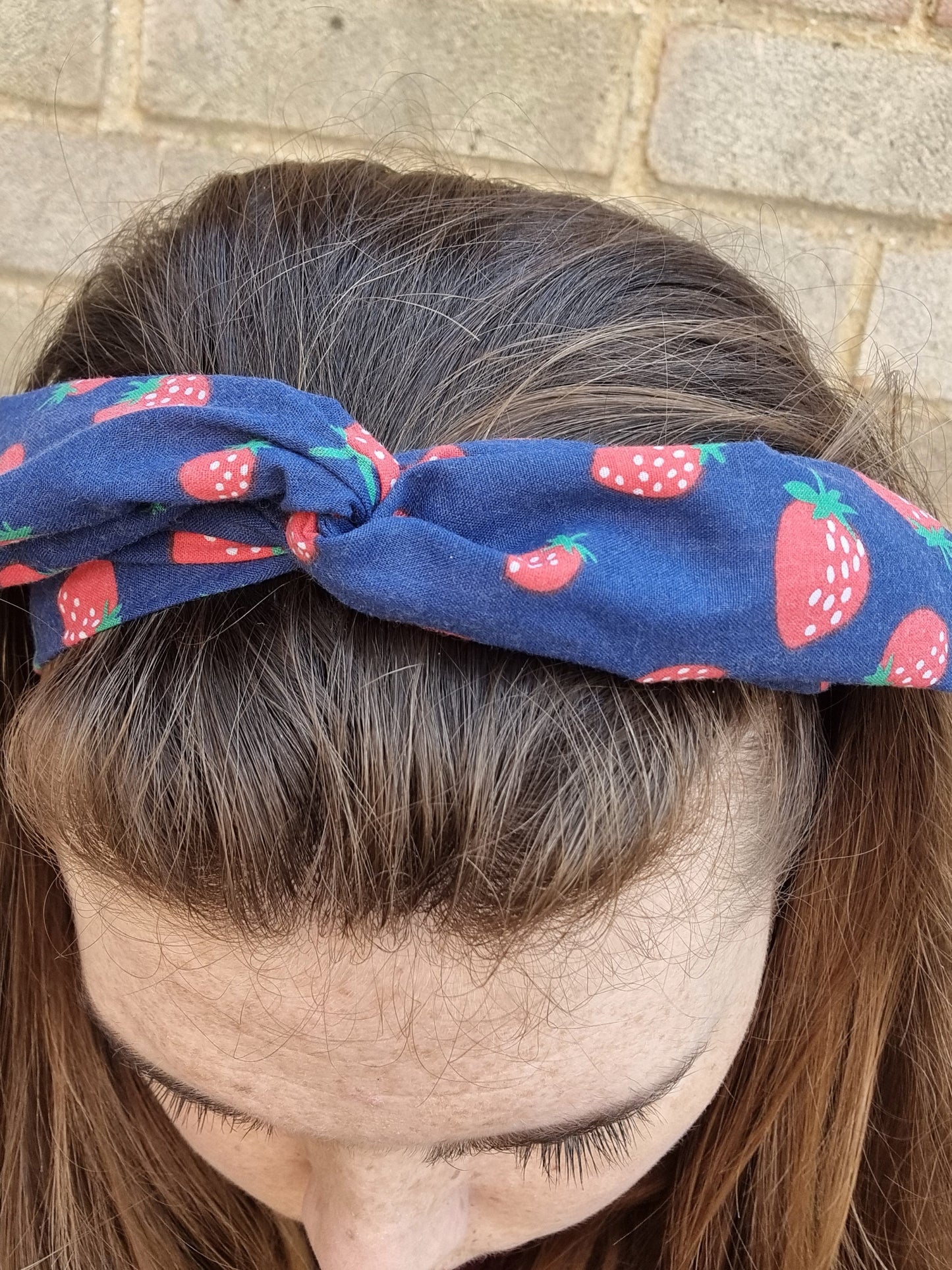 Navy Strawberry Wired Headband