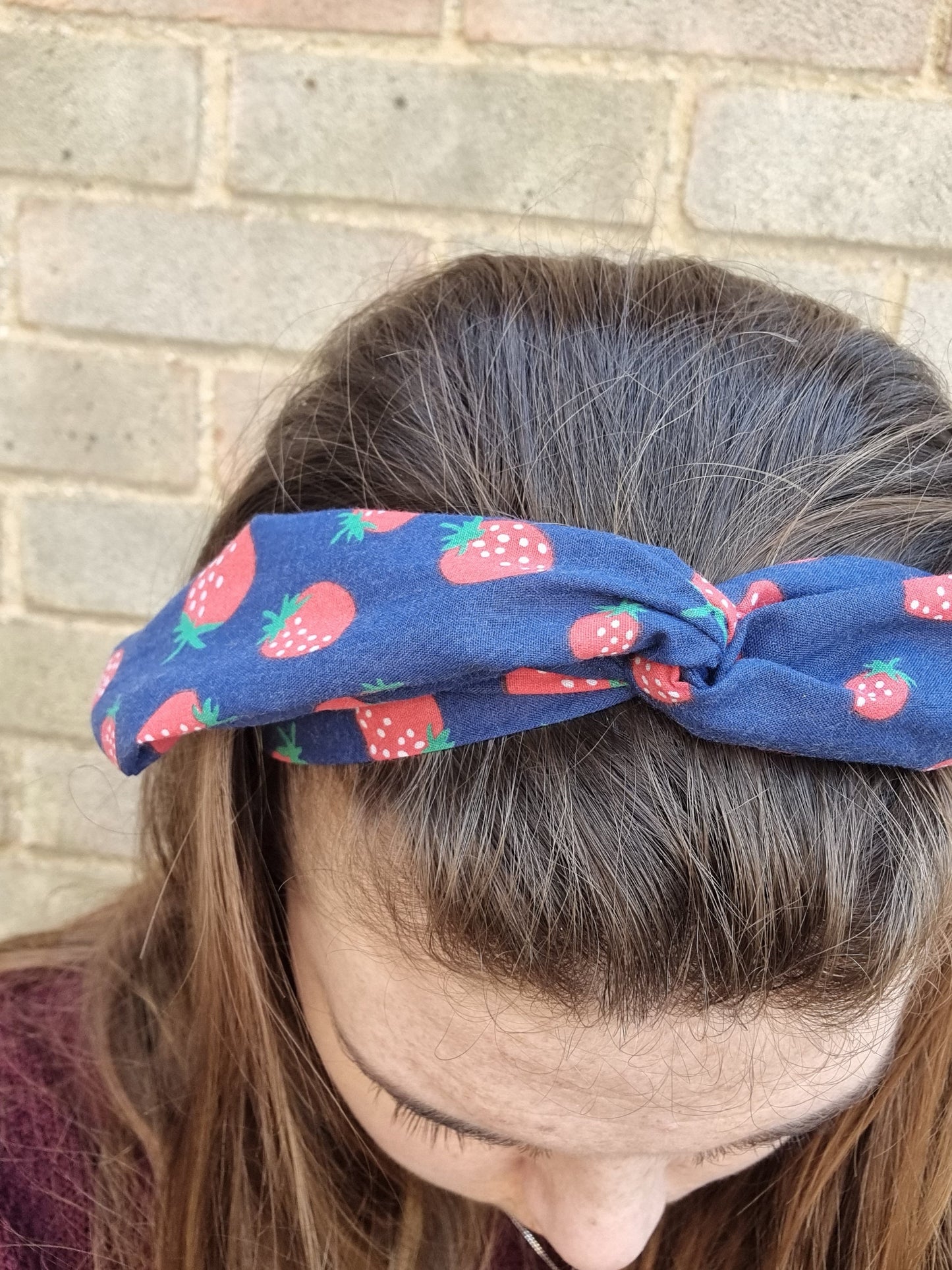 Navy Strawberry Wired Headband