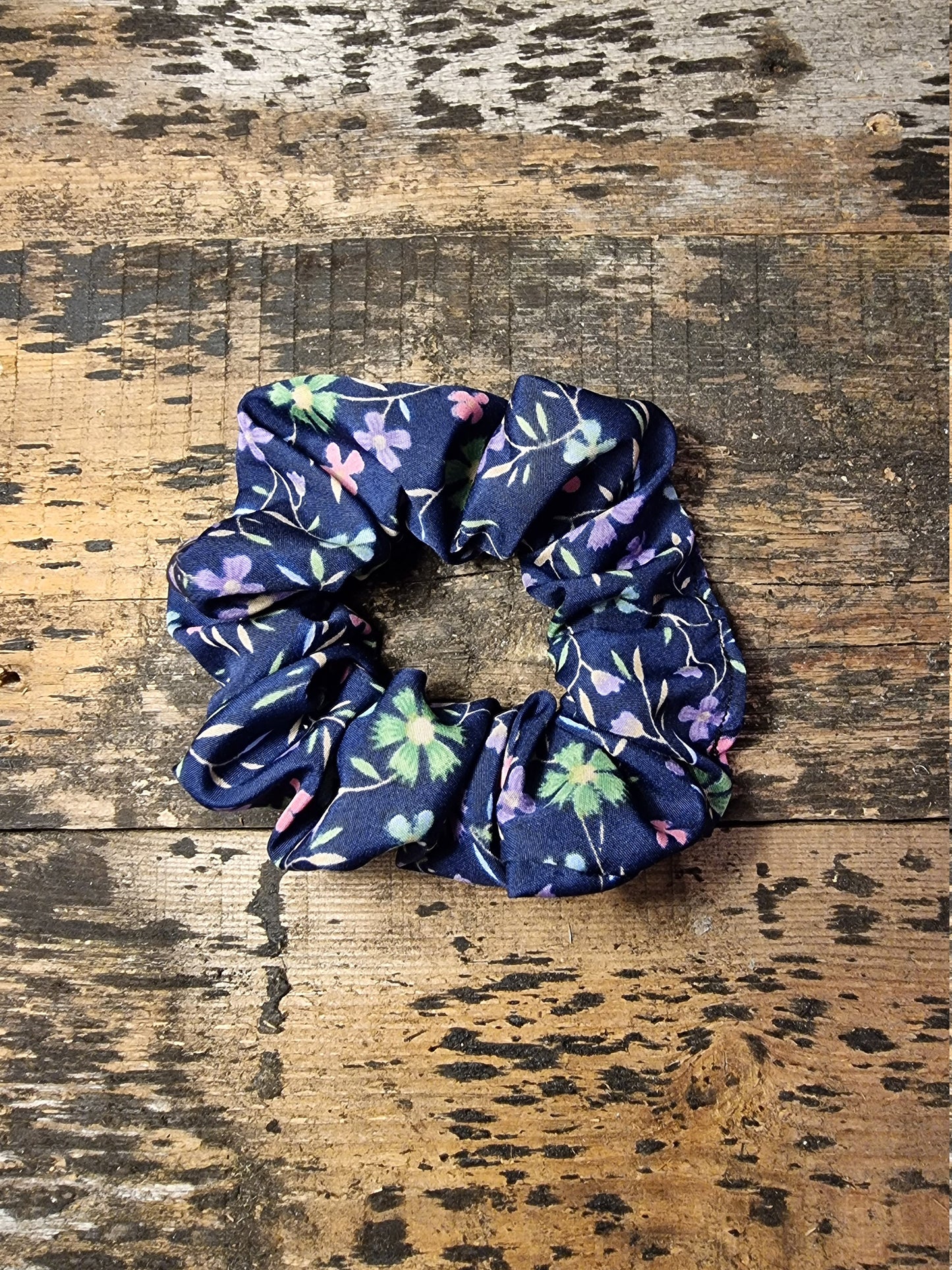 Navy Floral Crepe Scrunchie | Hair Tie