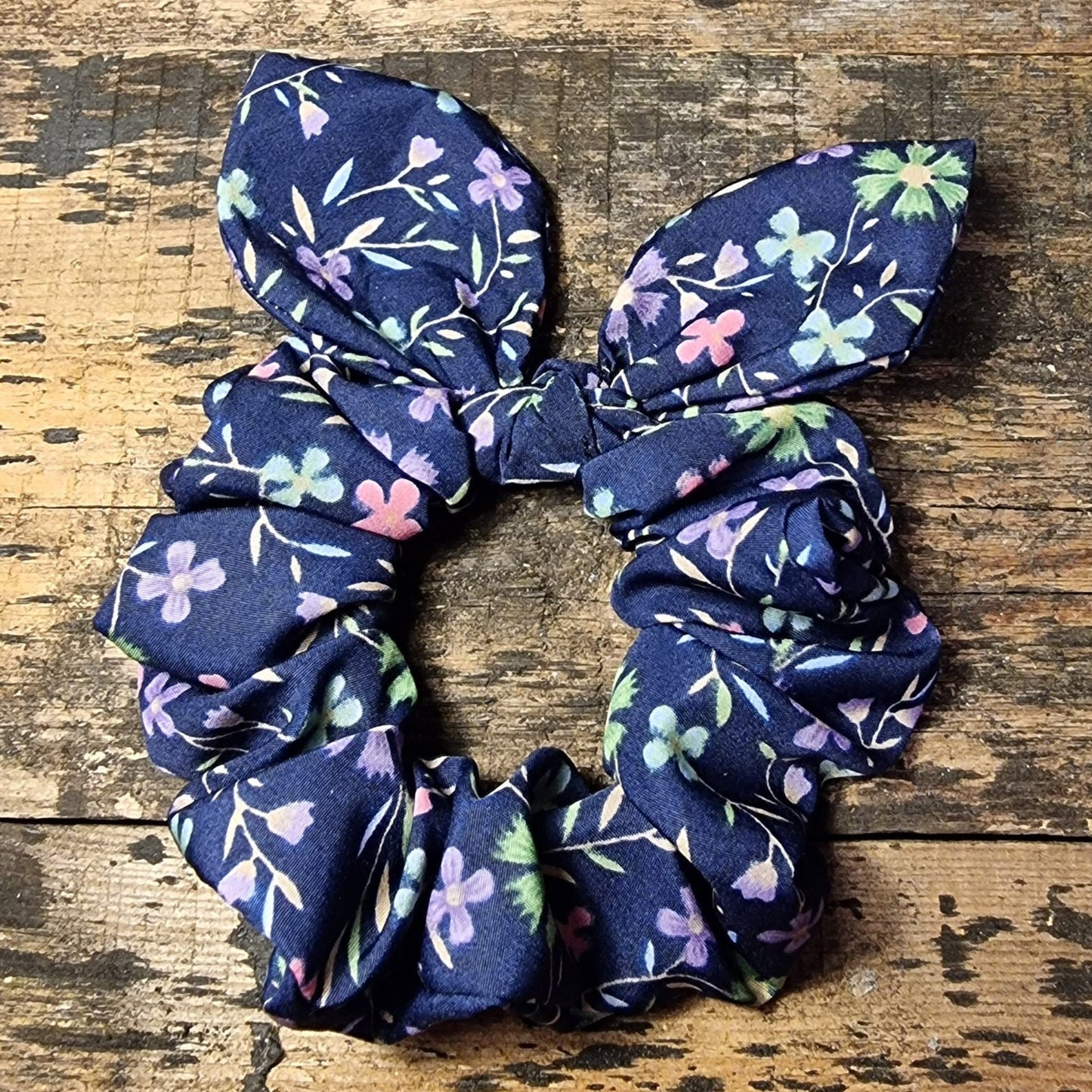 Navy Floral Crepe Bow Scrunchie | Removeable Bow