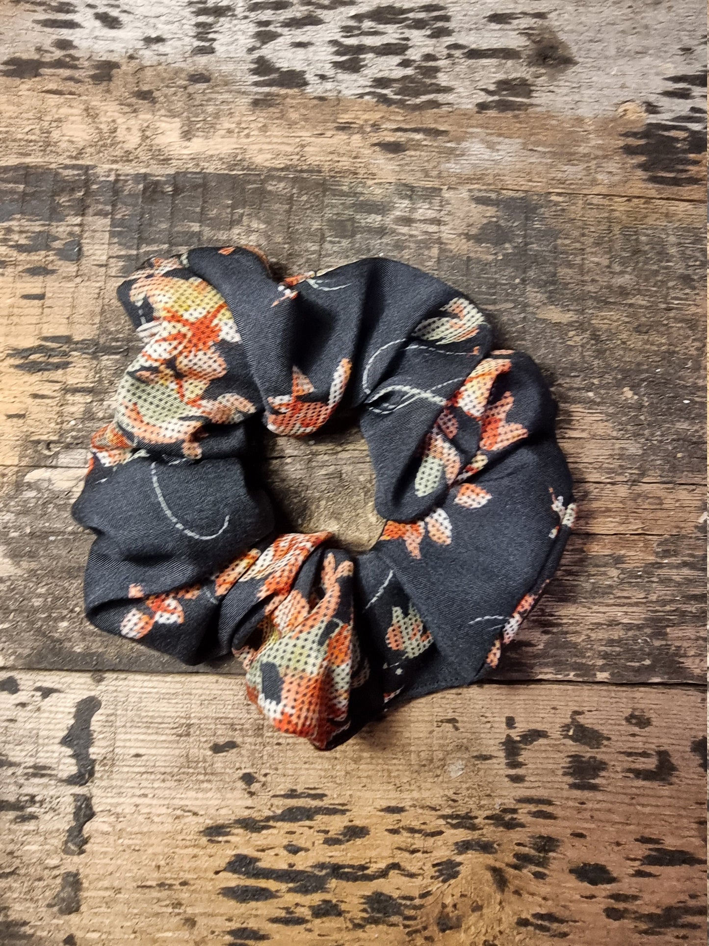 Black Floral Tapestry Look Super Soft Crepe Scrunchie | Hair Tie