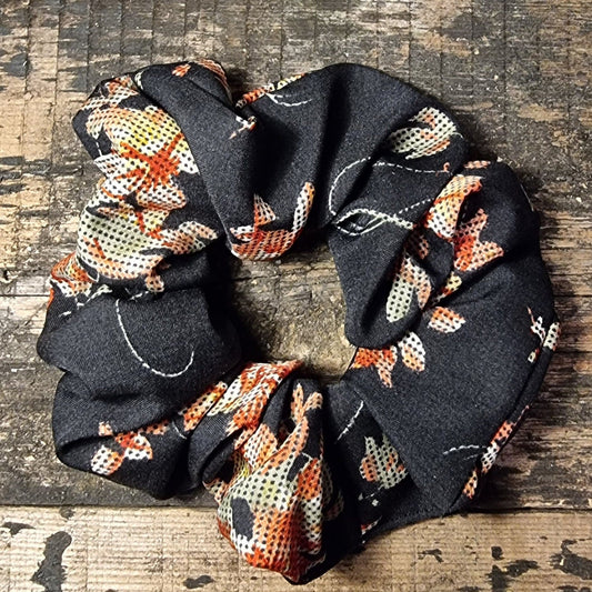 Black Floral Tapestry Look Super Soft Crepe Scrunchie | Hair Tie