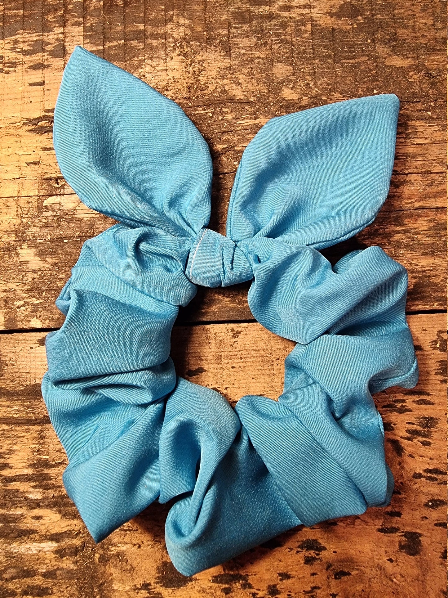 Bright Turquoise Blue Super Soft Crepe Bow Scrunchie | Removeable Bow