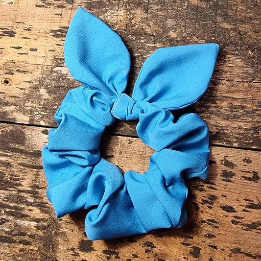 Bright Turquoise Blue Super Soft Crepe Bow Scrunchie | Removeable Bow