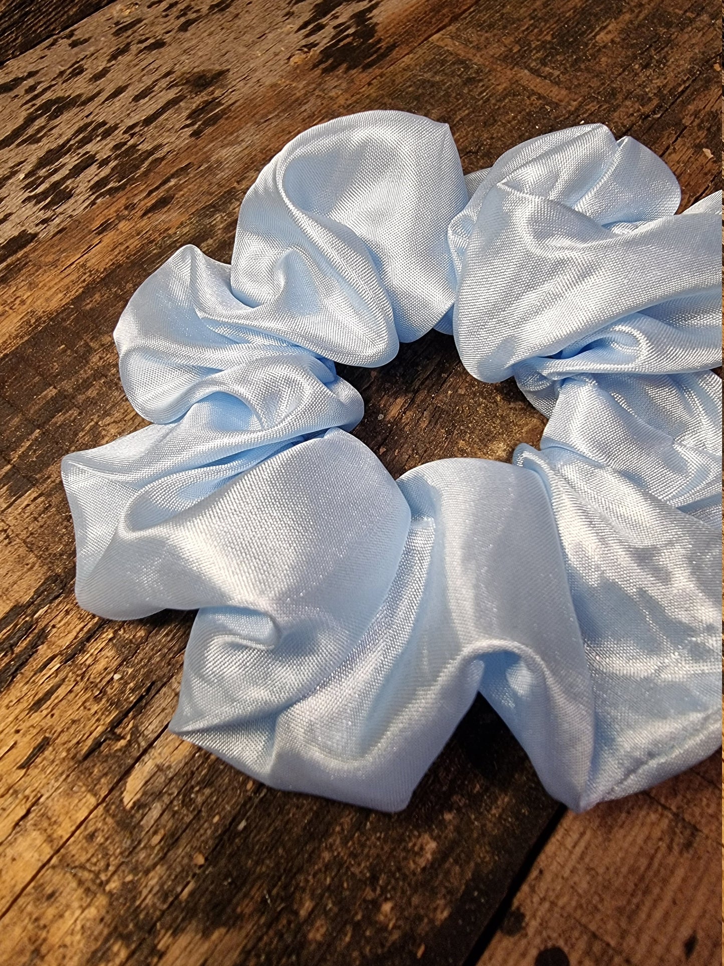 Pale Blue Shiny Light Satin Look Scrunchie | Hair Tie