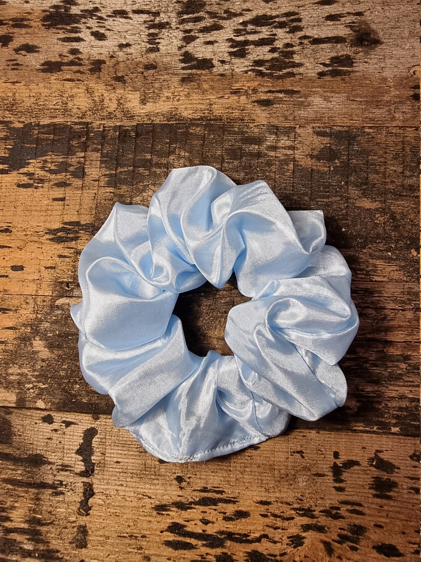 Pale Blue Shiny Light Satin Look Scrunchie | Hair Tie