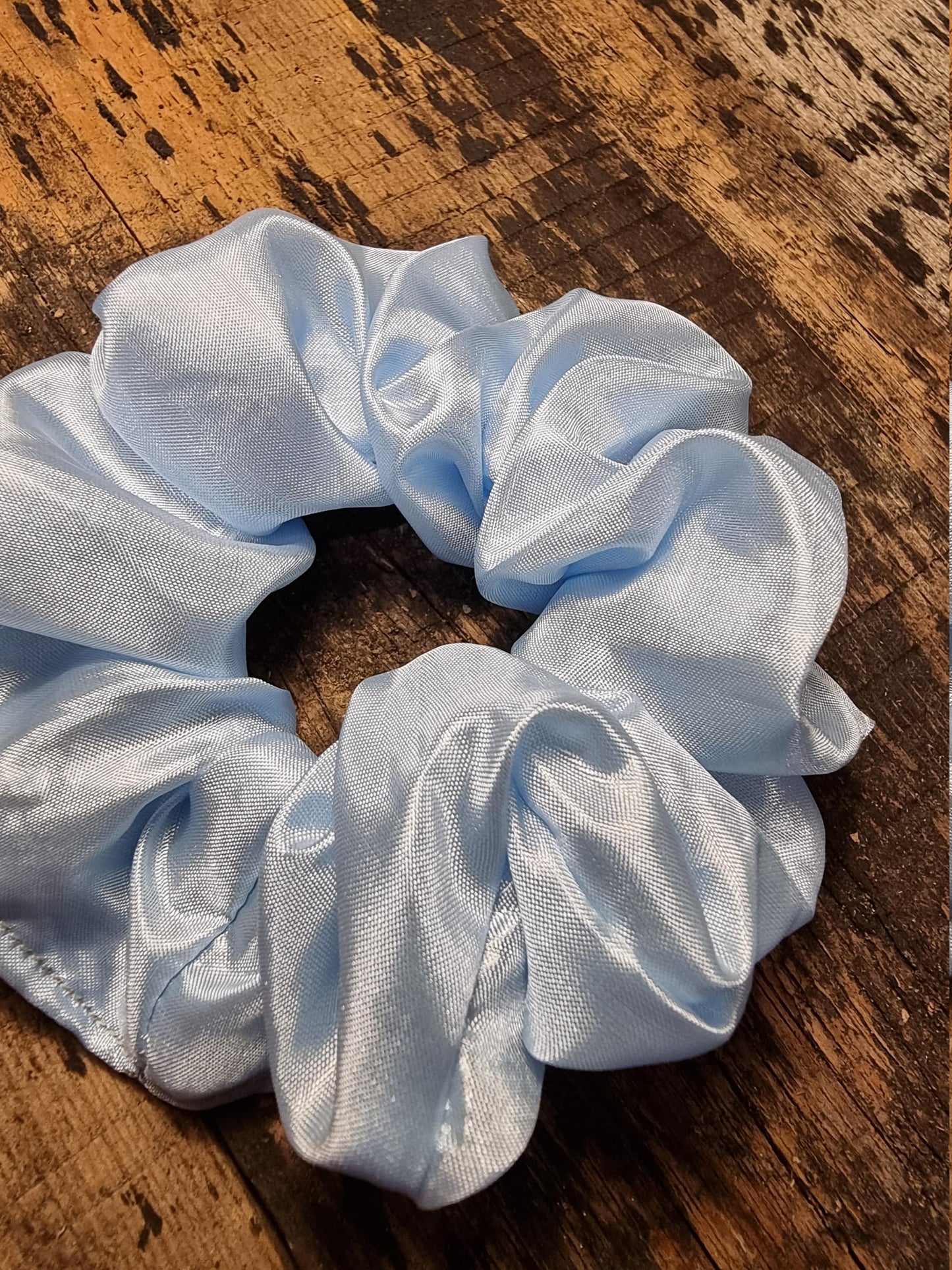 Pale Blue Shiny Light Satin Look Scrunchie | Hair Tie