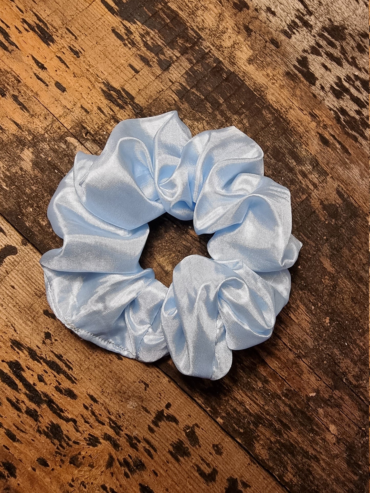 Pale Blue Shiny Light Satin Look Scrunchie | Hair Tie