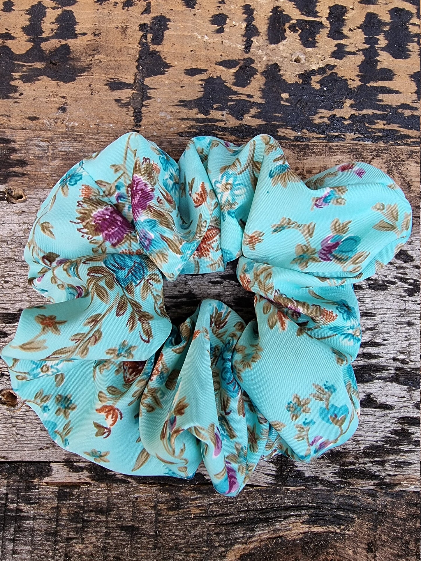 Mint Scattered Floral Crepe Scrunchie | Hair Tie