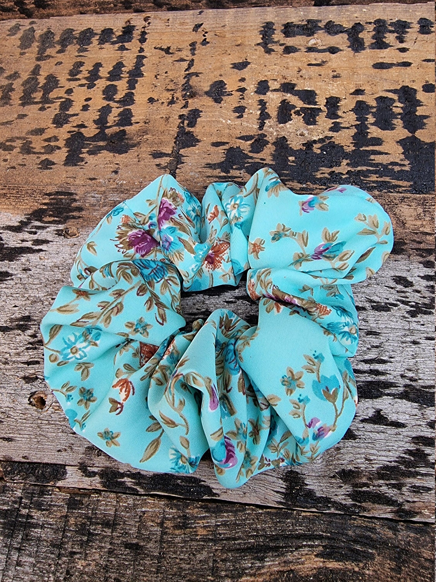 Mint Scattered Floral Crepe Scrunchie | Hair Tie